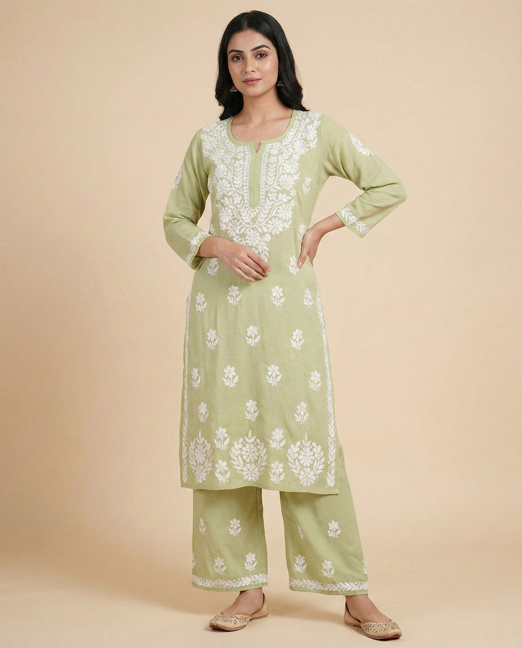 Women Floral Embroidered Regular Chikankari Kurta with Palazzos