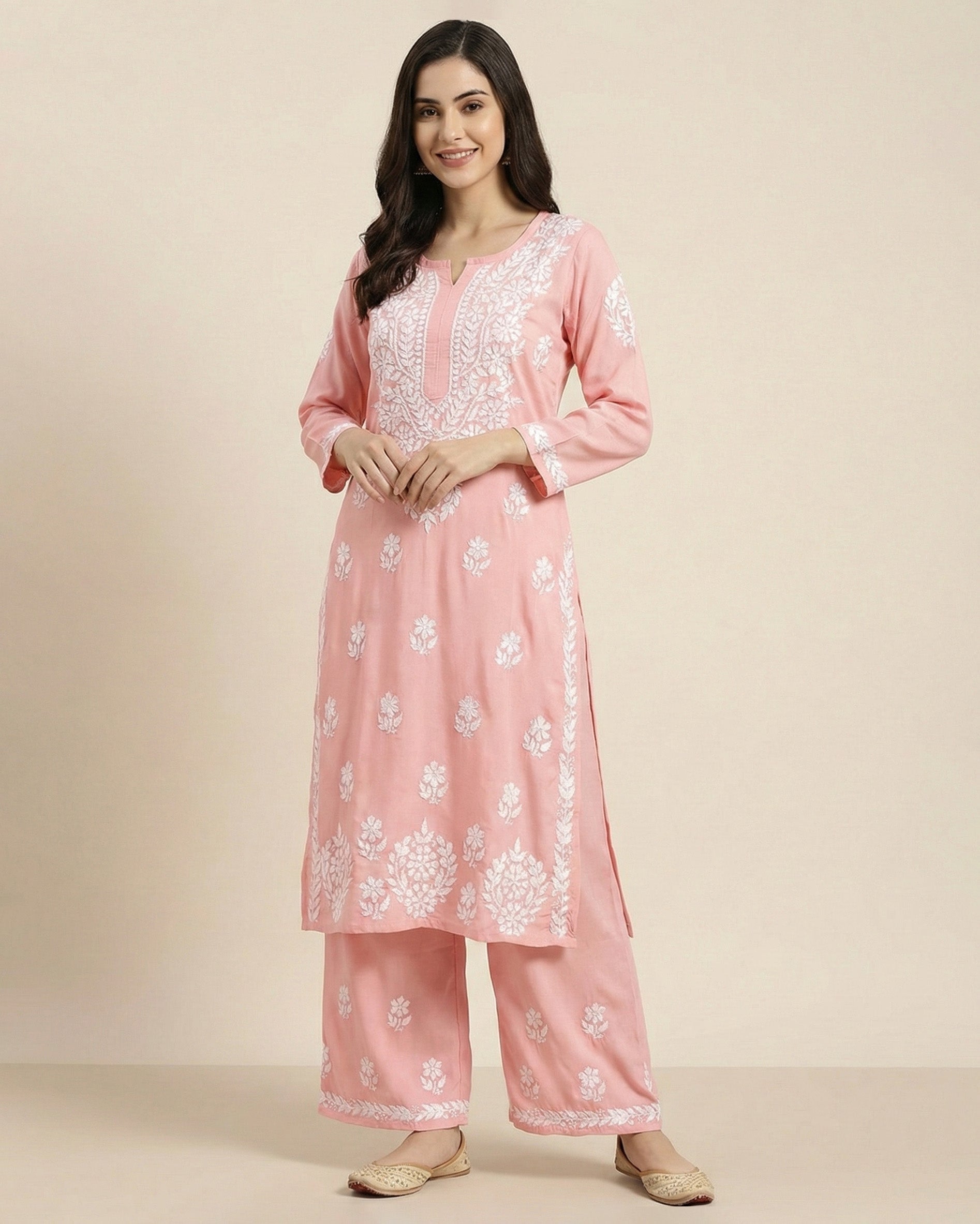 Women Floral Embroidered Regular Chikankari Kurta with Palazzos