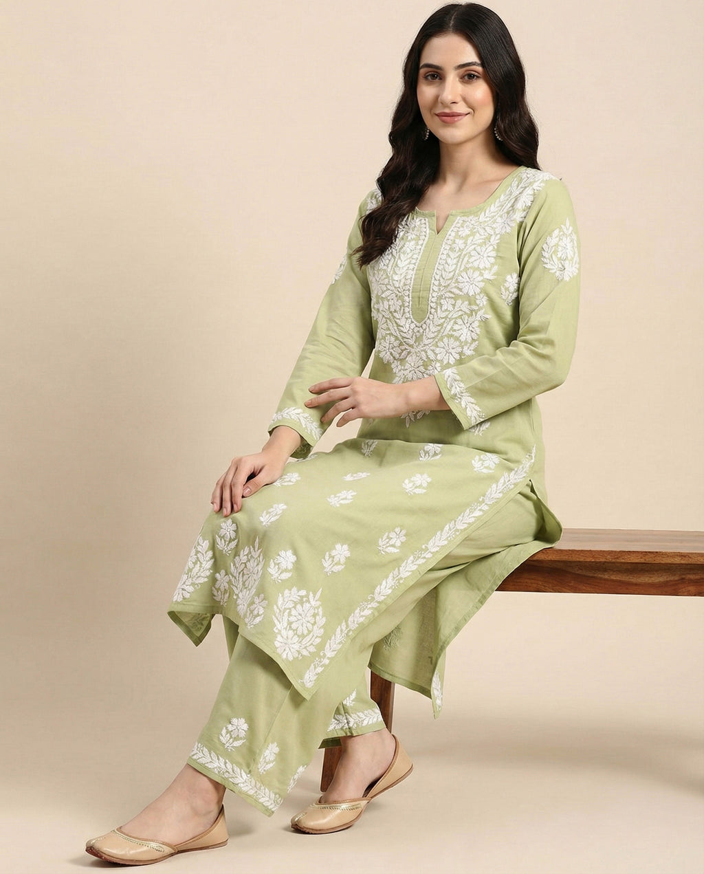 Women Floral Embroidered Regular Chikankari Kurta with Palazzos