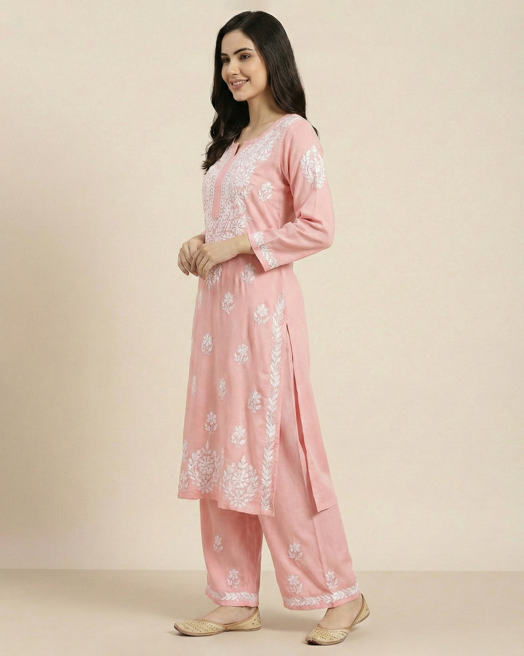 Women Floral Embroidered Regular Chikankari Kurta with Palazzos