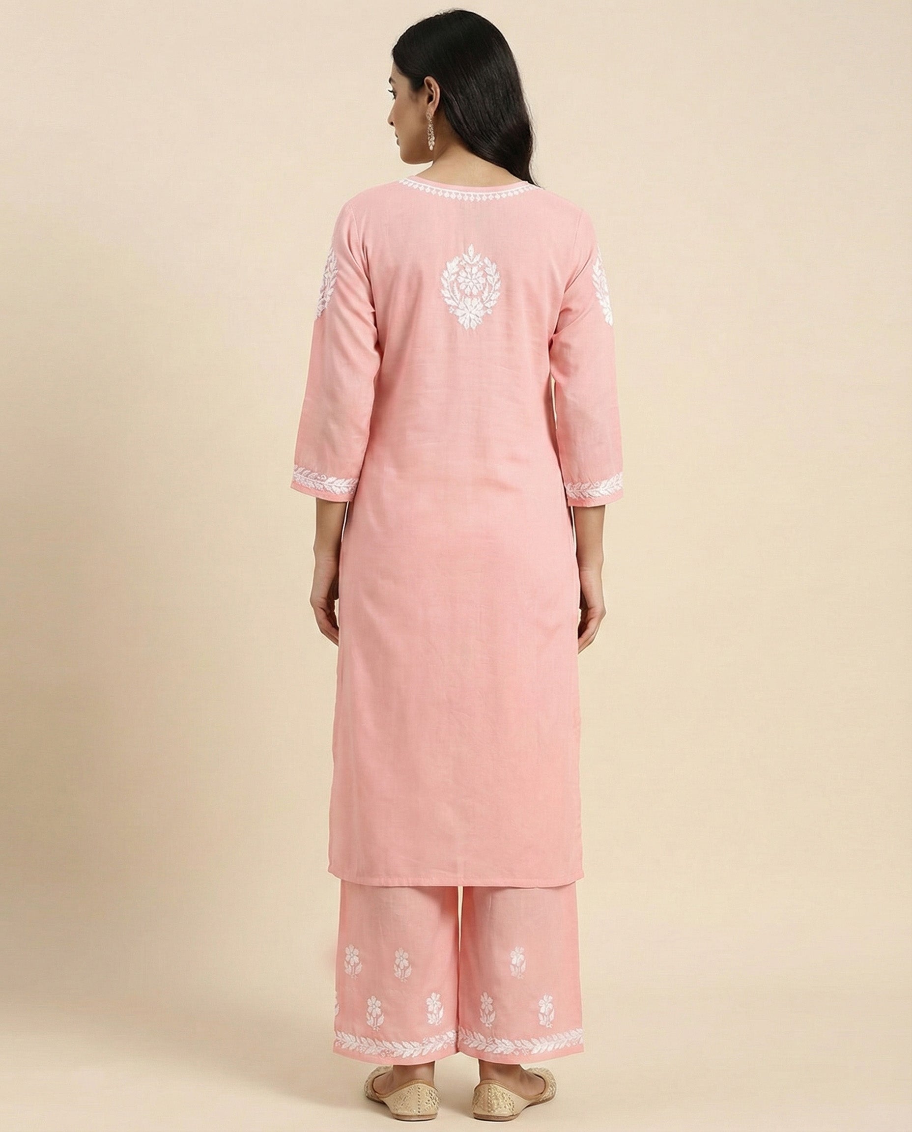 Women Floral Embroidered Regular Chikankari Kurta with Palazzos