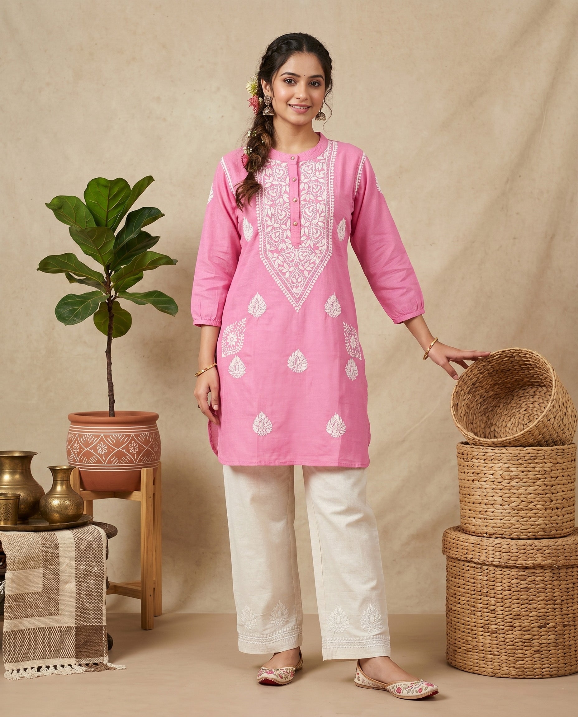 Women Ethnic Motifs Embroidered Regular Chikankari Kurta with Palazzos
