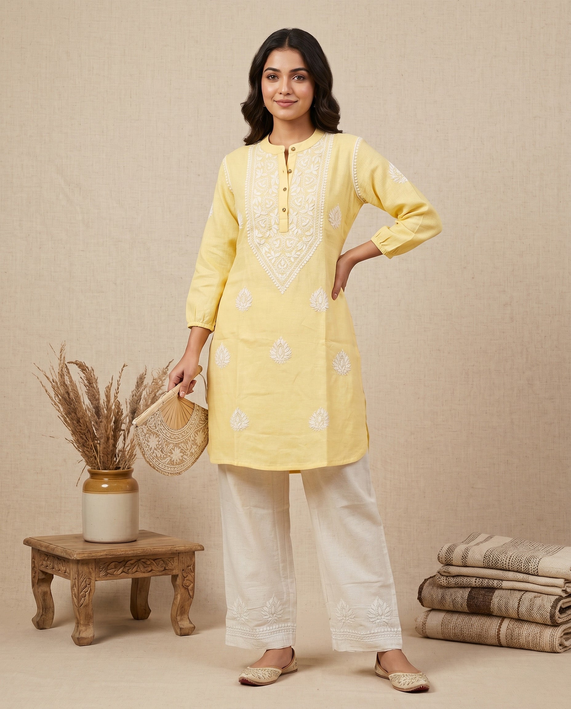 Women Ethnic Motifs Embroidered Regular Chikankari Kurta with Palazzos