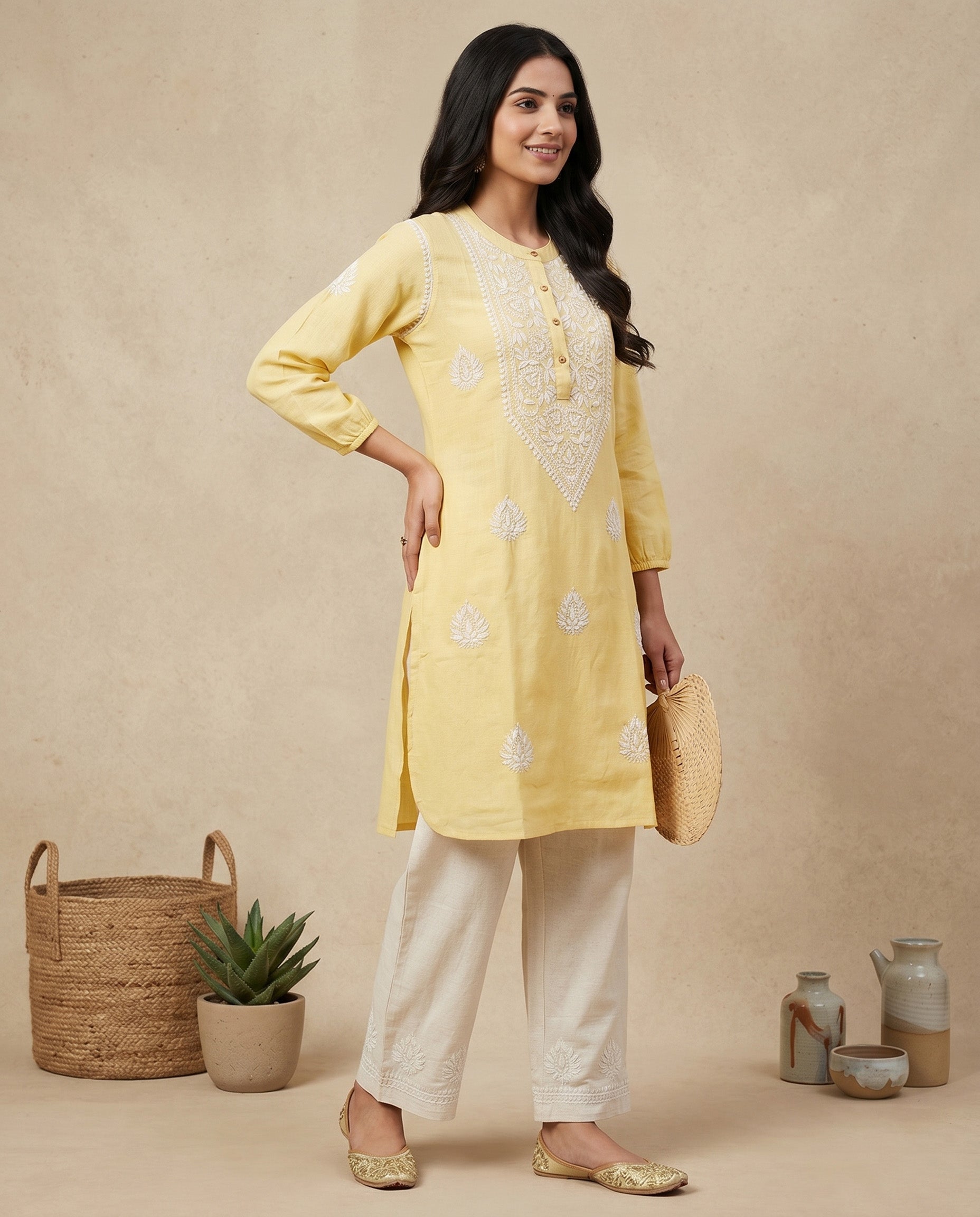 Women Ethnic Motifs Embroidered Regular Chikankari Kurta with Palazzos