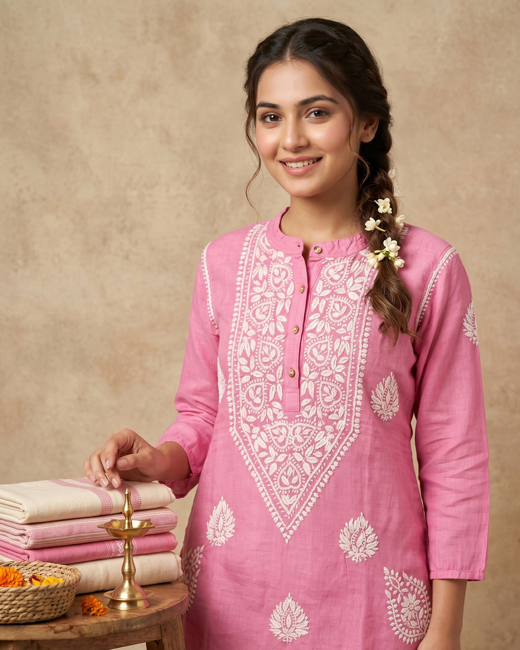 Women Ethnic Motifs Embroidered Regular Chikankari Kurta with Palazzos
