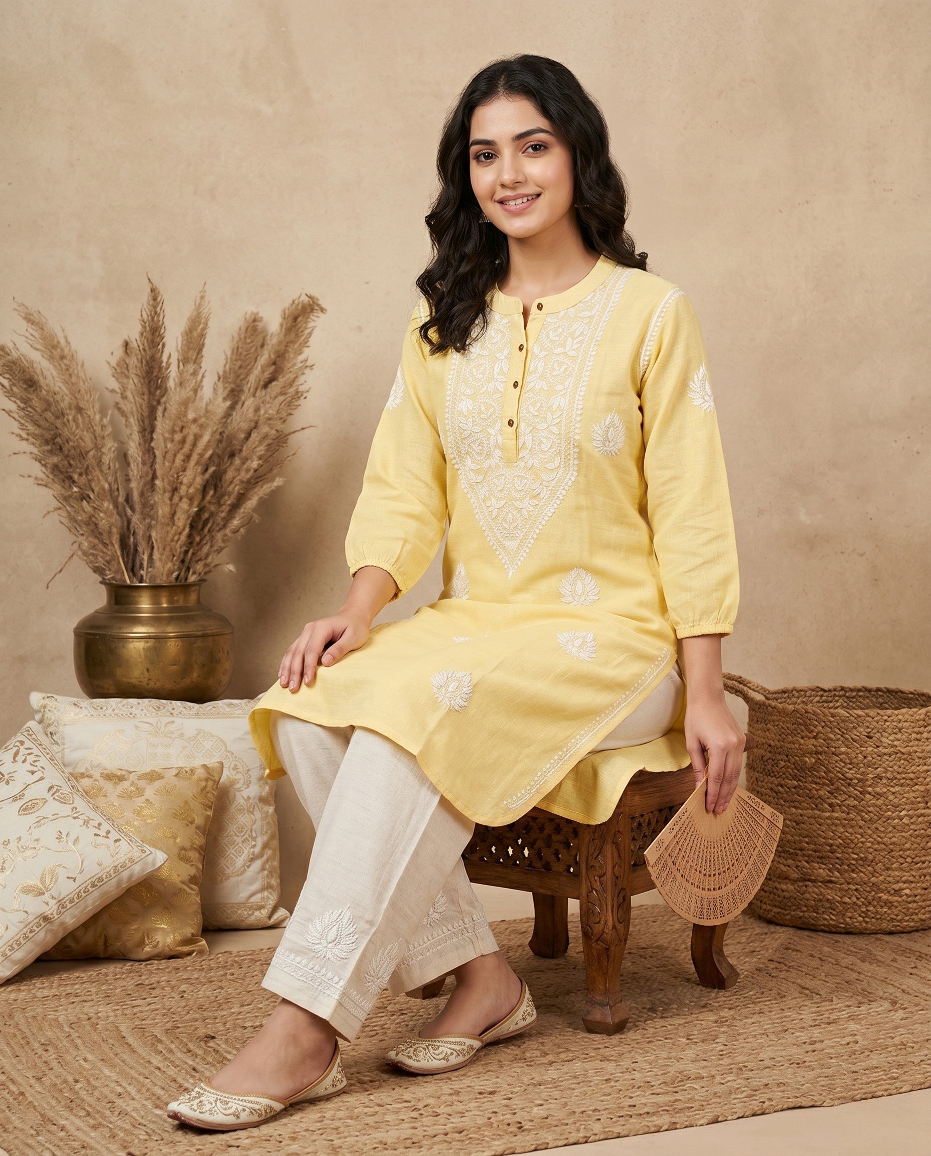 Women Ethnic Motifs Embroidered Regular Chikankari Kurta with Palazzos