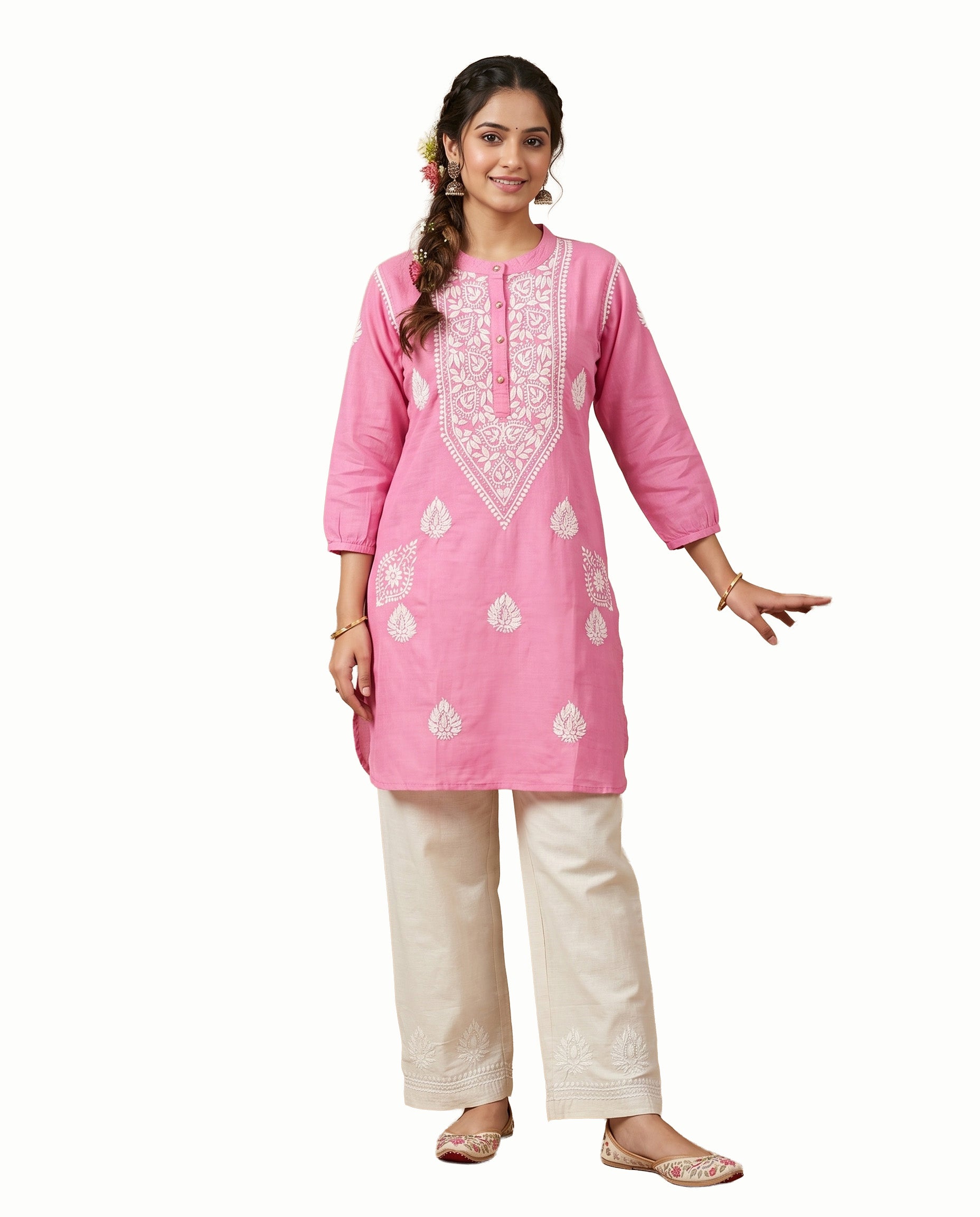 Women Ethnic Motifs Embroidered Regular Chikankari Kurta with Palazzos