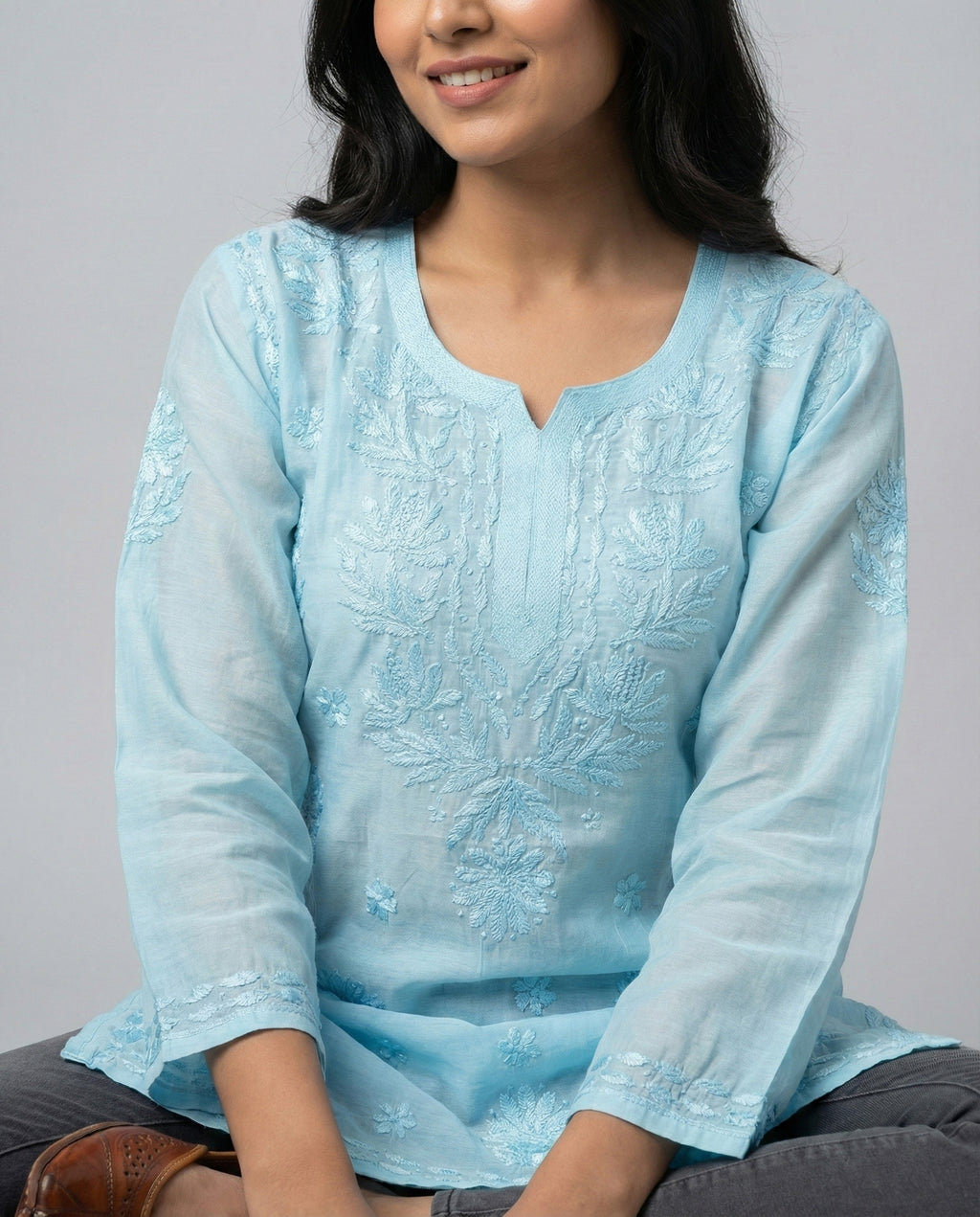 Floral Embroidered Chikankari Chikankari Kurti