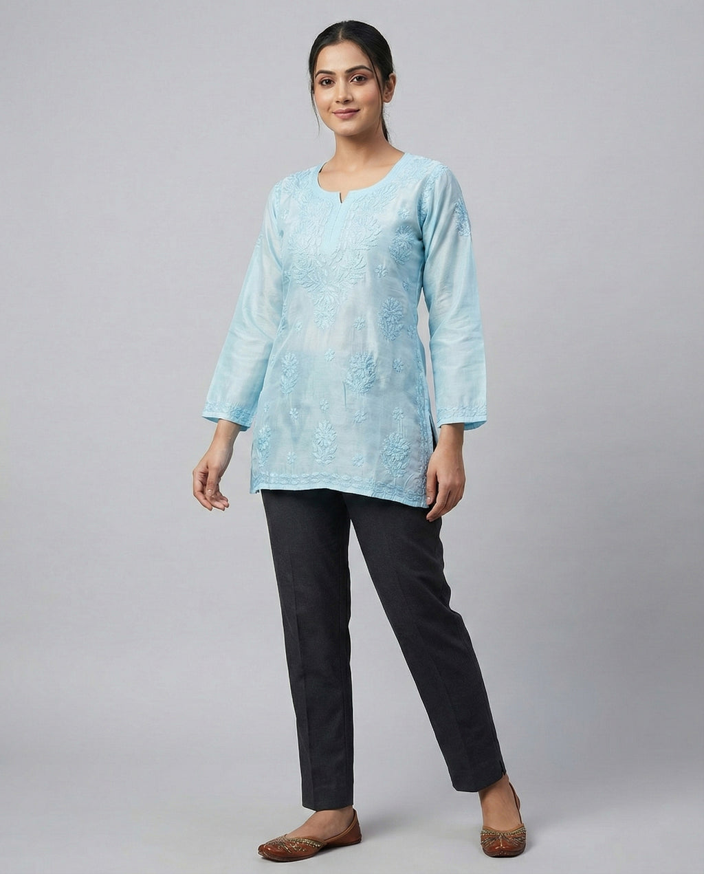Floral Embroidered Chikankari Chikankari Kurti