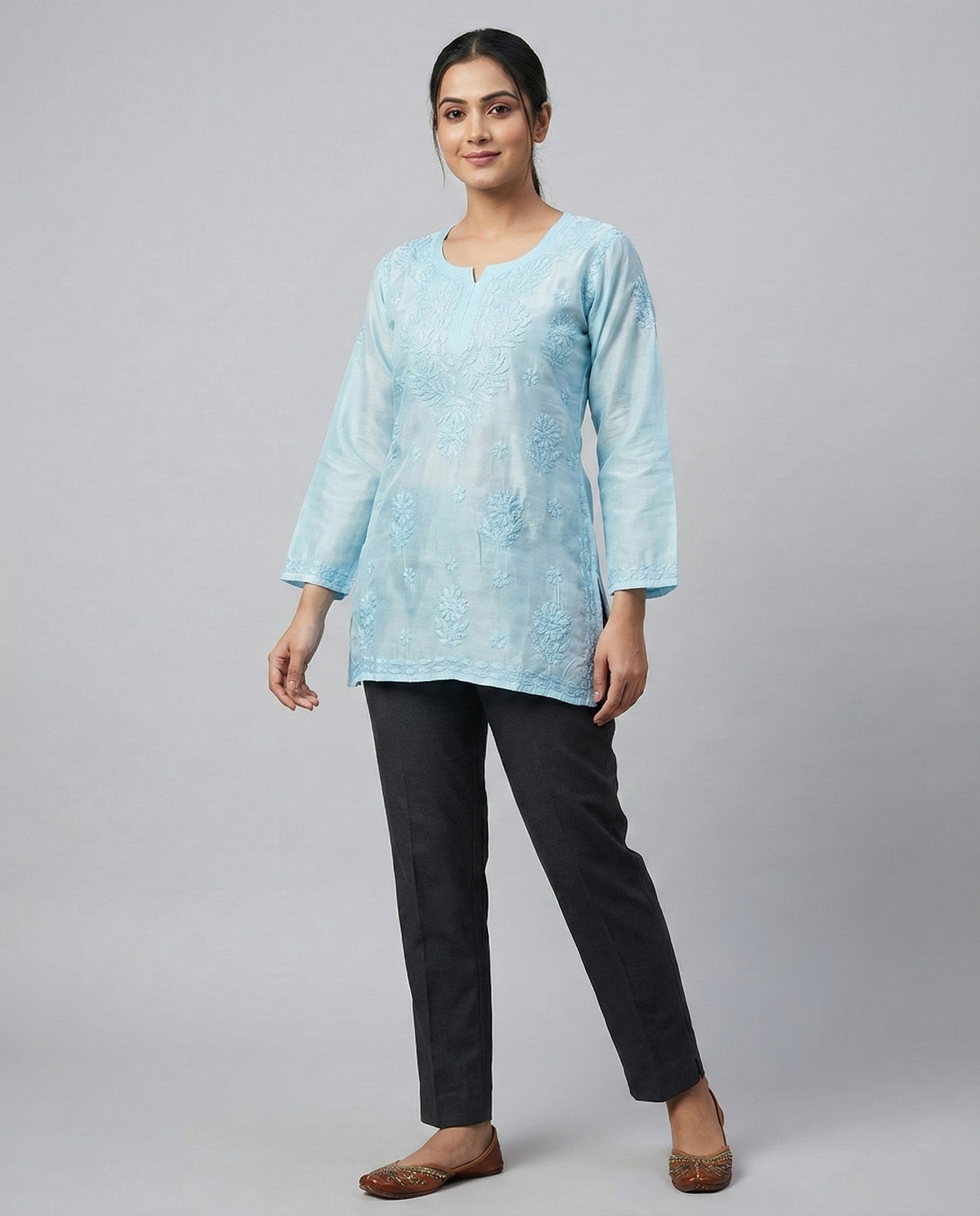 Floral Embroidered Chikankari Chikankari Kurti