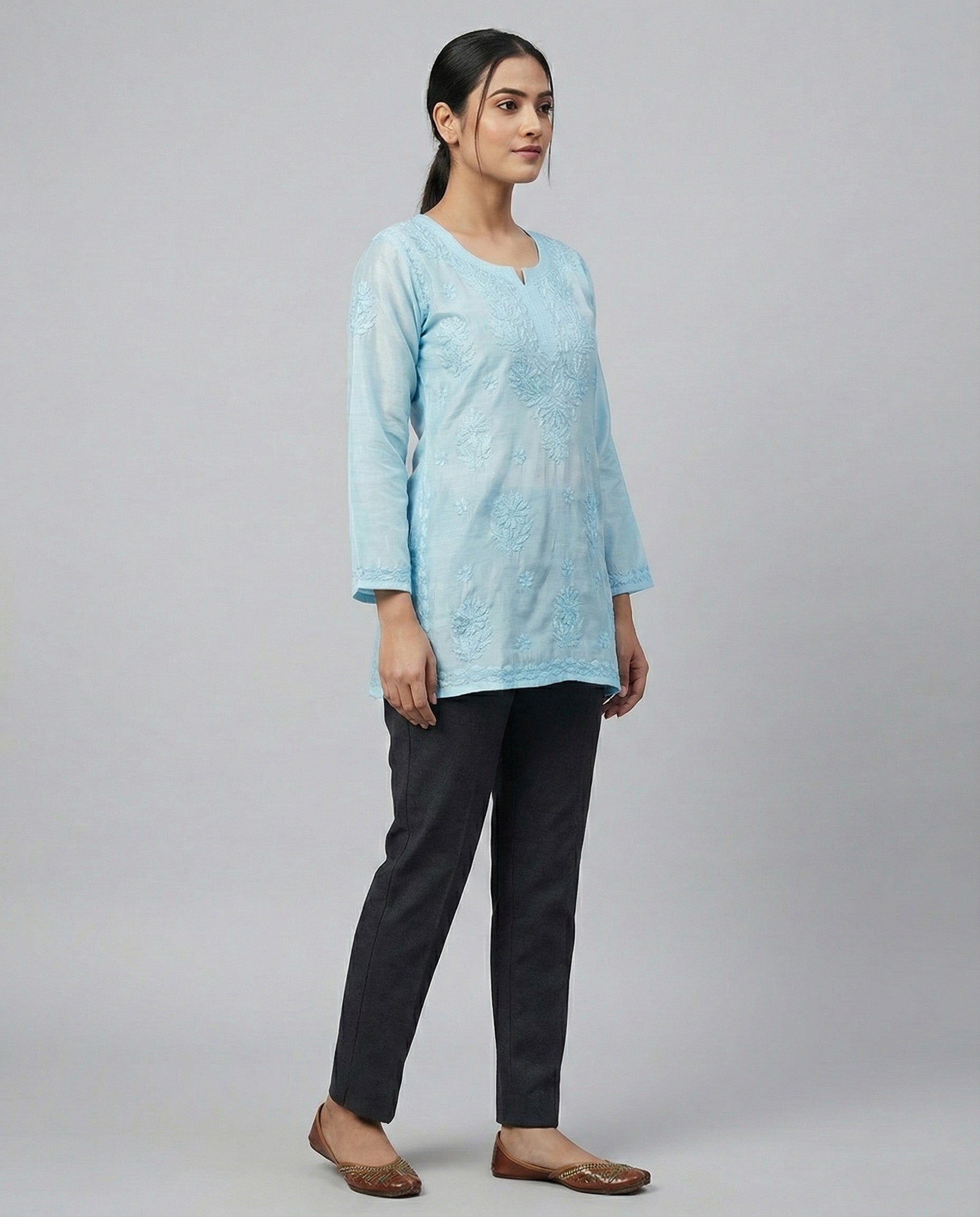 Floral Embroidered Chikankari Chikankari Kurti
