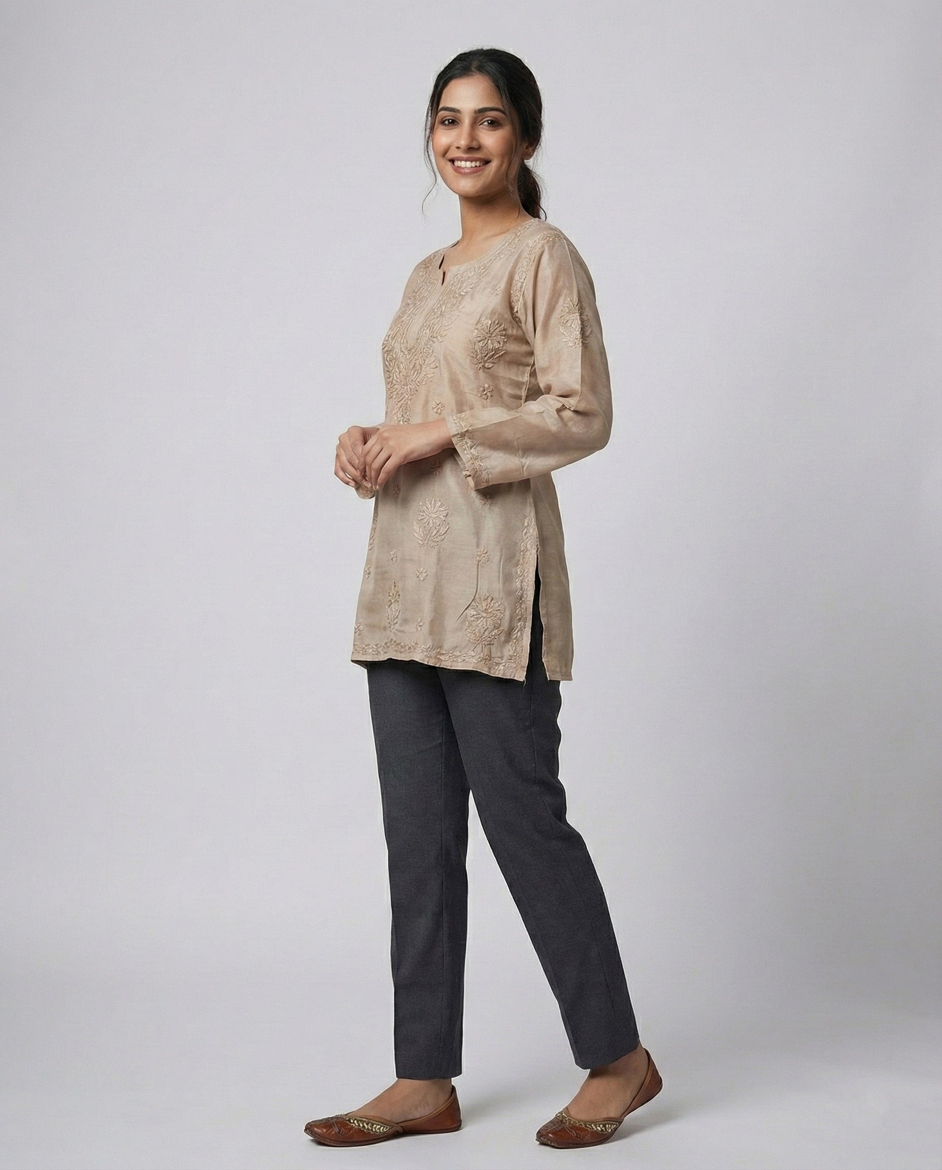 Floral Embroidered Chikankari Chikankari Kurti