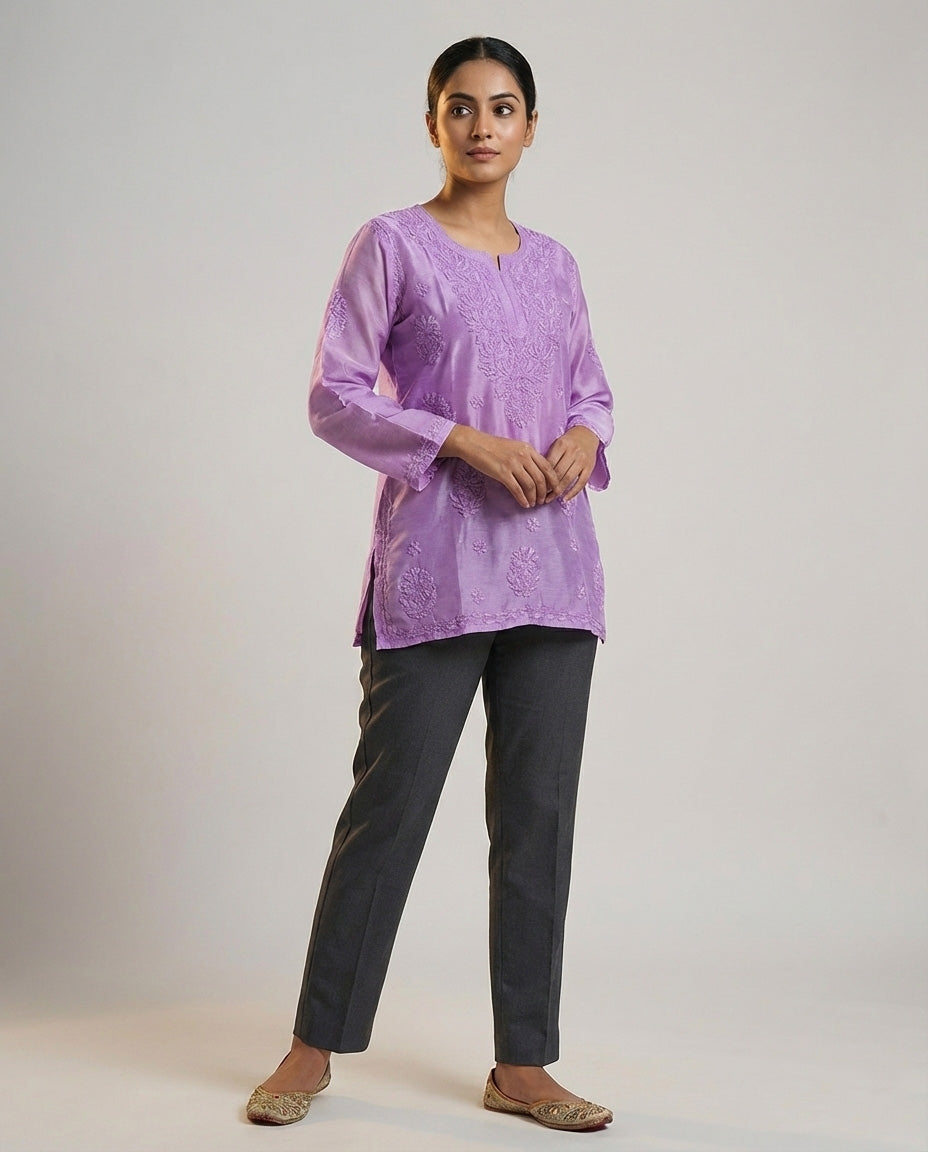 Floral Embroidered Chikankari Chikankari Kurti