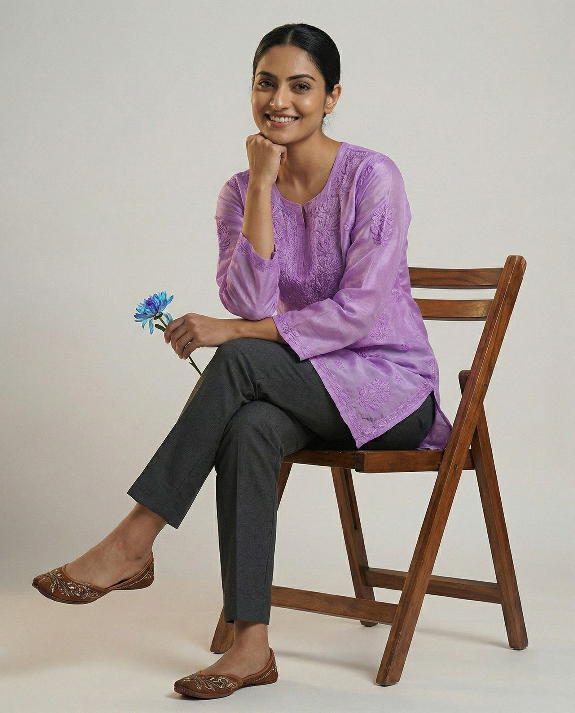 Floral Embroidered Chikankari Chikankari Kurti