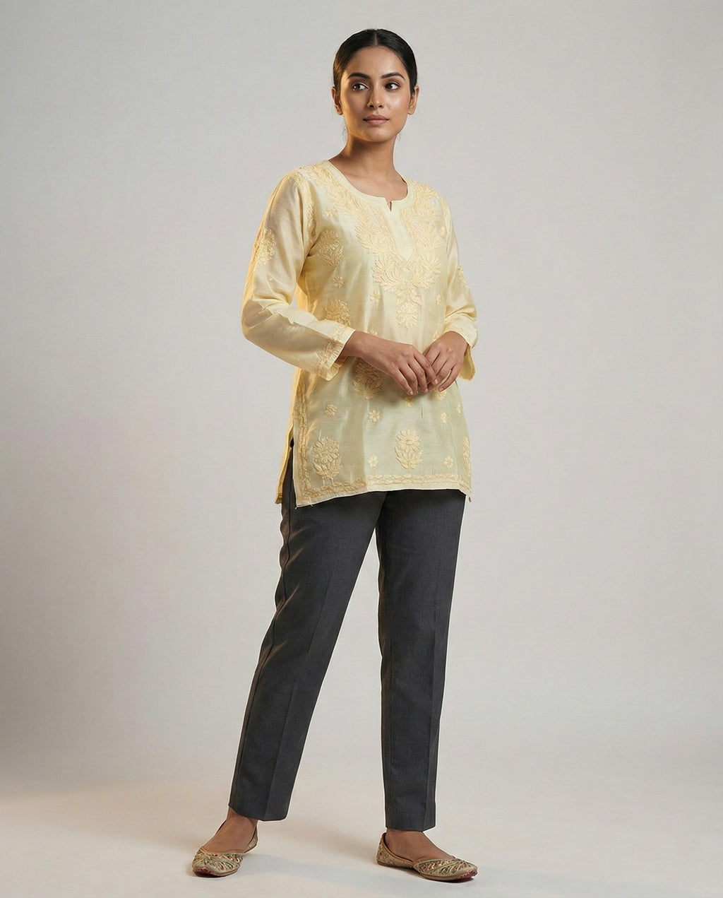 Floral Embroidered Chikankari Chikankari Kurti