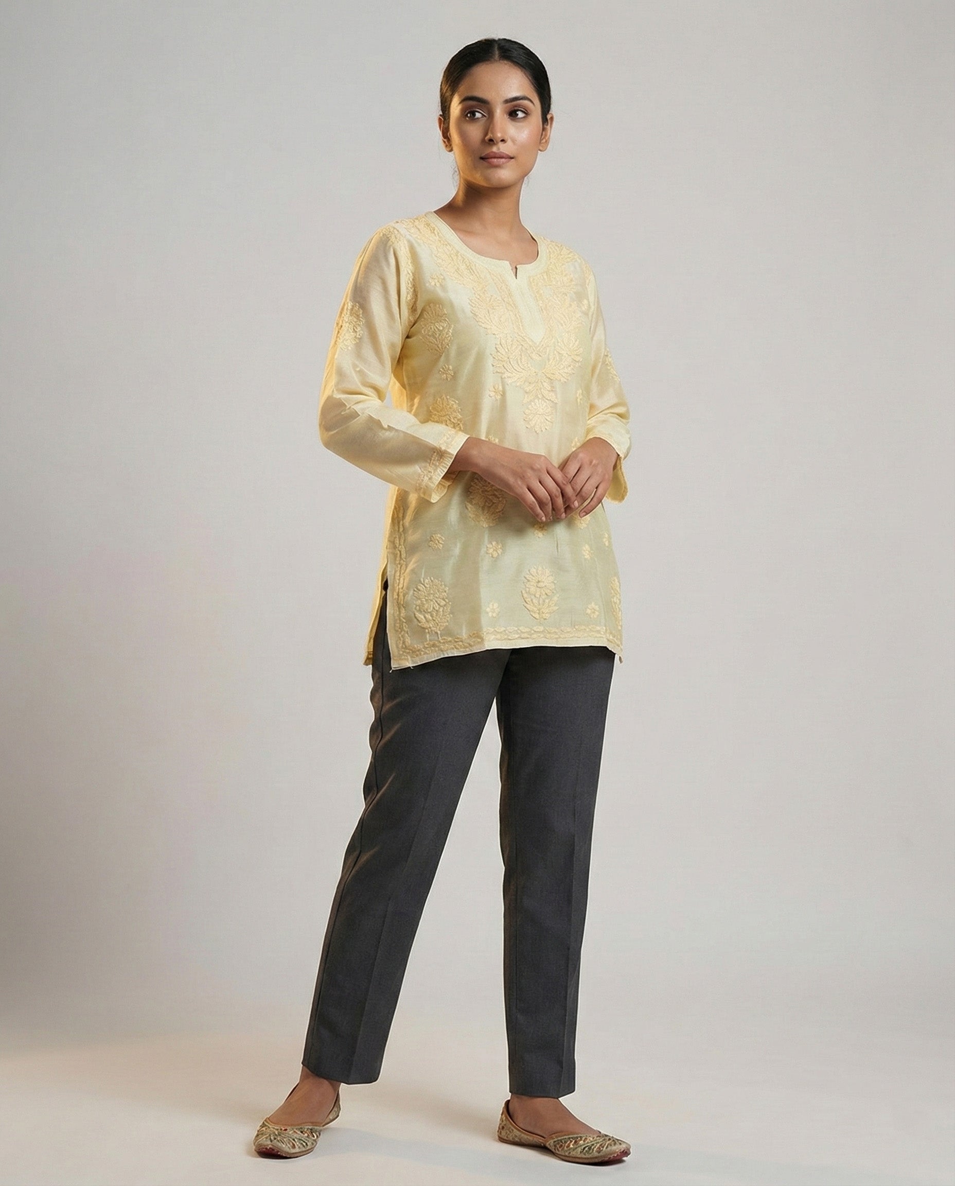 Floral Embroidered Chikankari Chikankari Kurti