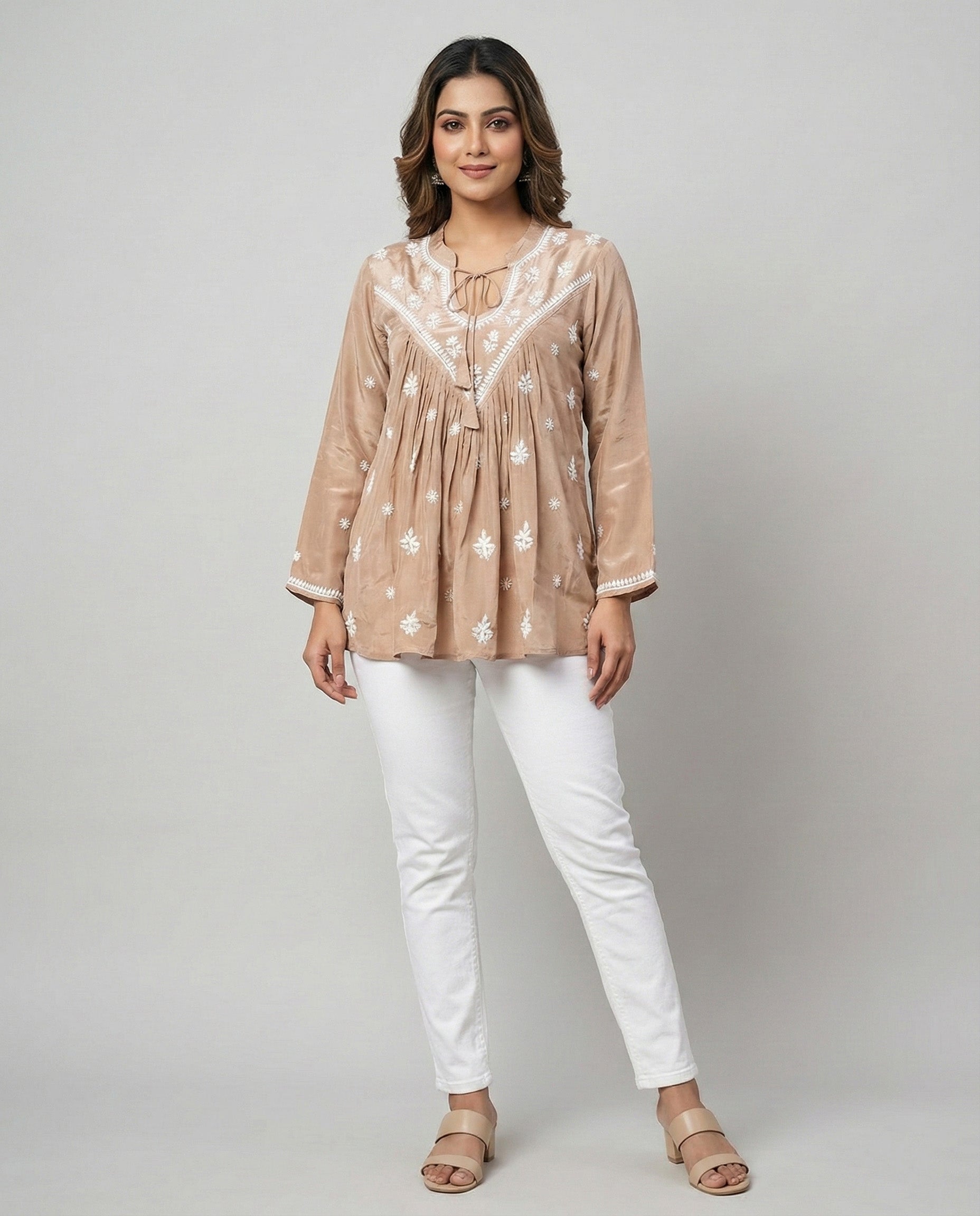 Ethnic Motifs Embroidered V-Neck Thread Work Pure Crepe Thread Work Empire Kurti