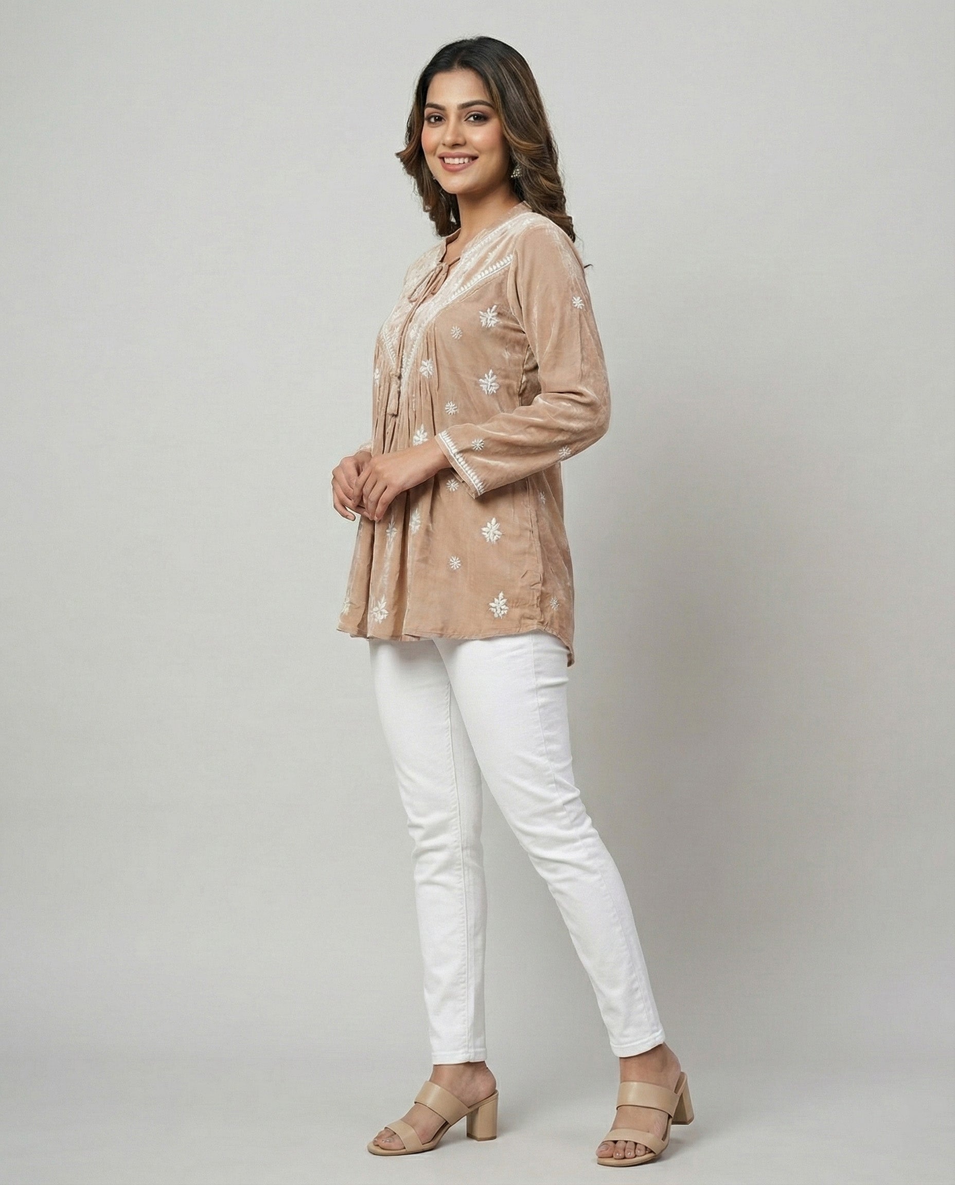 Ethnic Motifs Embroidered V-Neck Thread Work Pure Crepe Thread Work Empire Kurti