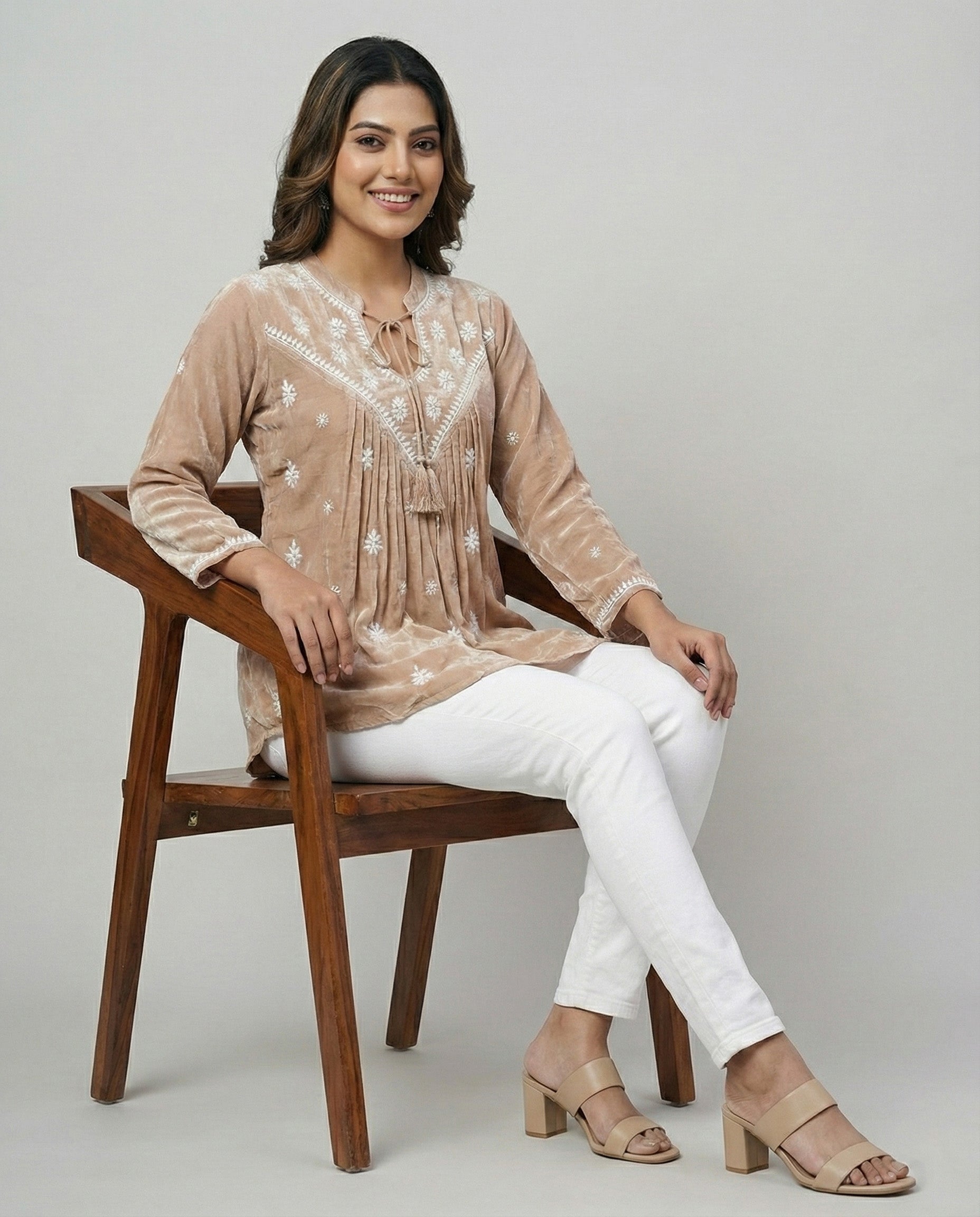 Ethnic Motifs Embroidered V-Neck Thread Work Pure Crepe Thread Work Empire Kurti