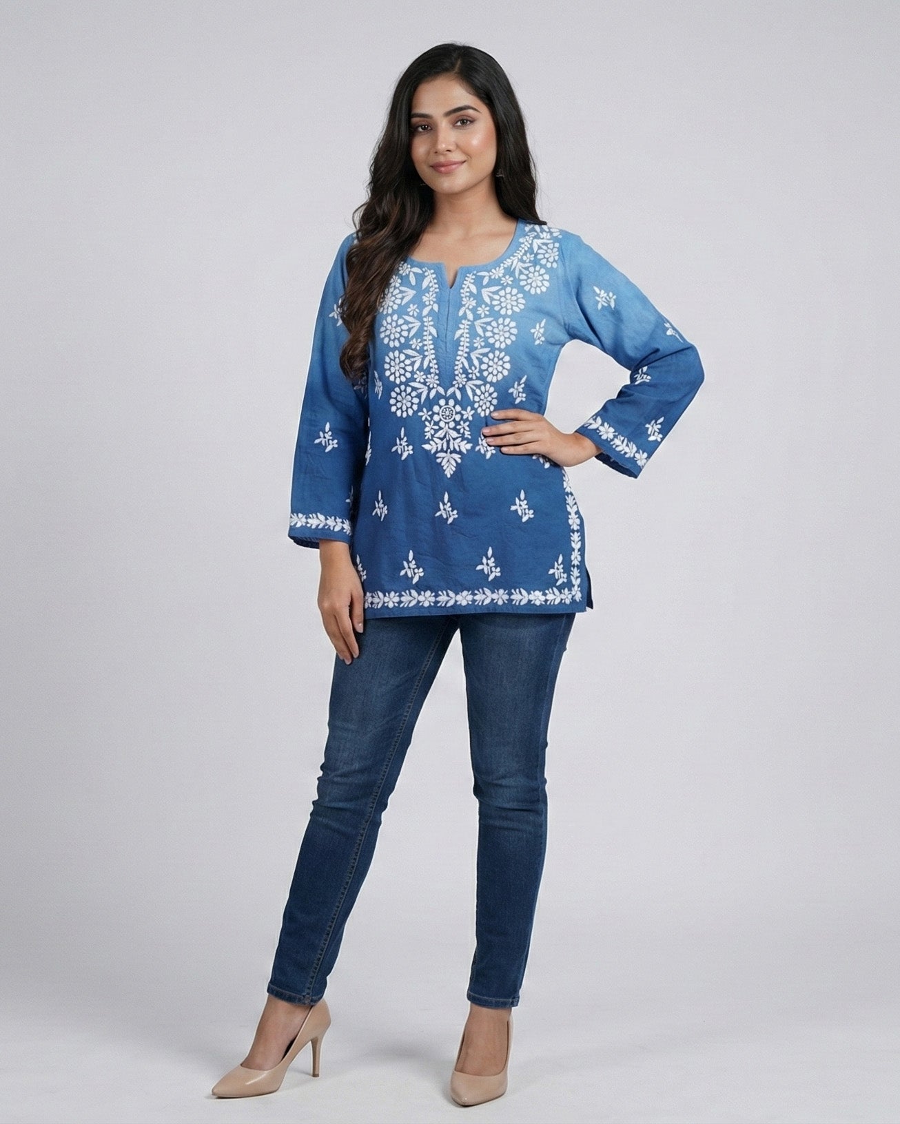 Floral Embroidered Chikankari Chikankari Kurti
