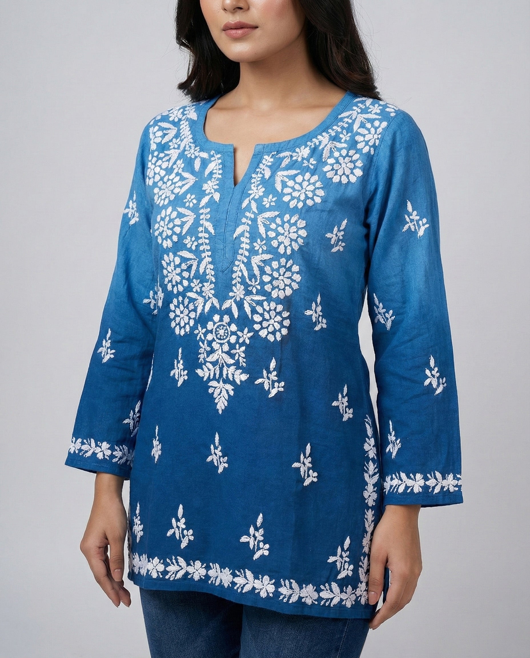 Floral Embroidered Chikankari Chikankari Kurti