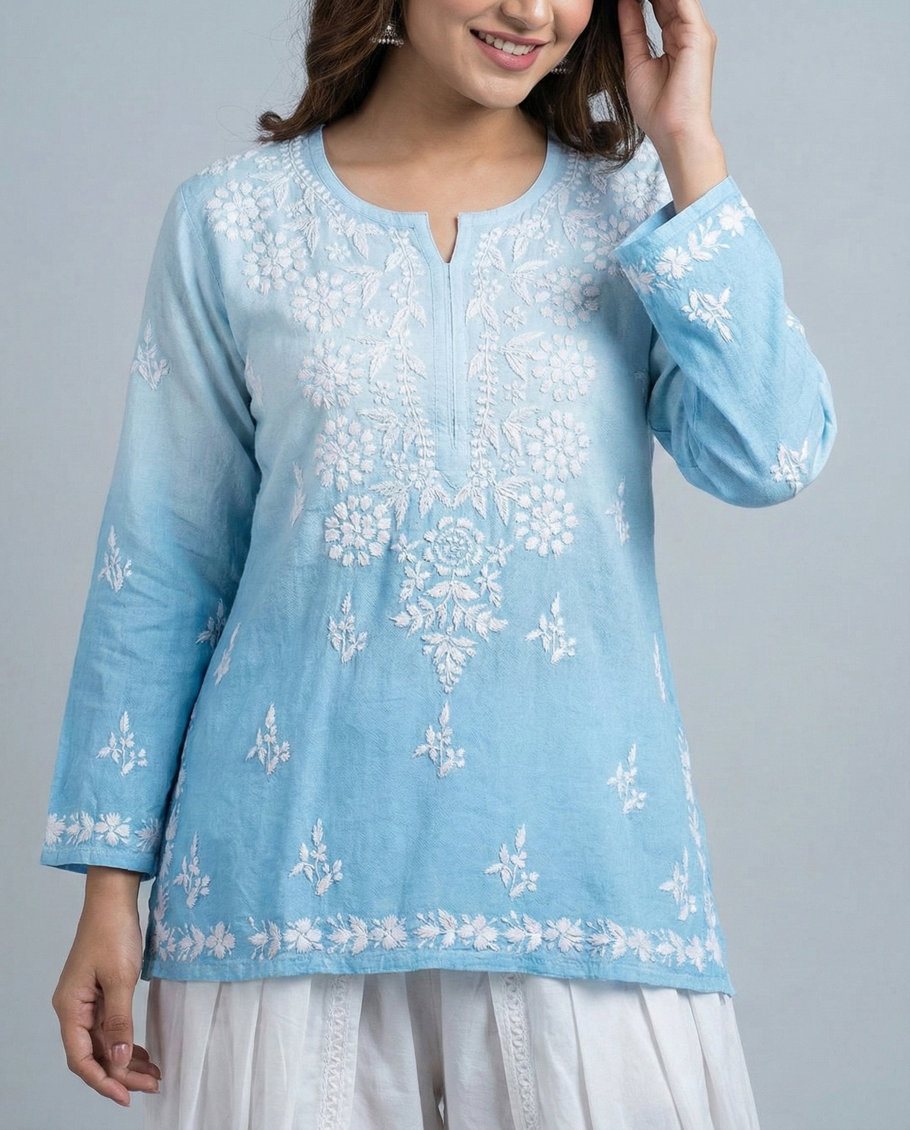 Floral Embroidered Chikankari Chikankari Kurti