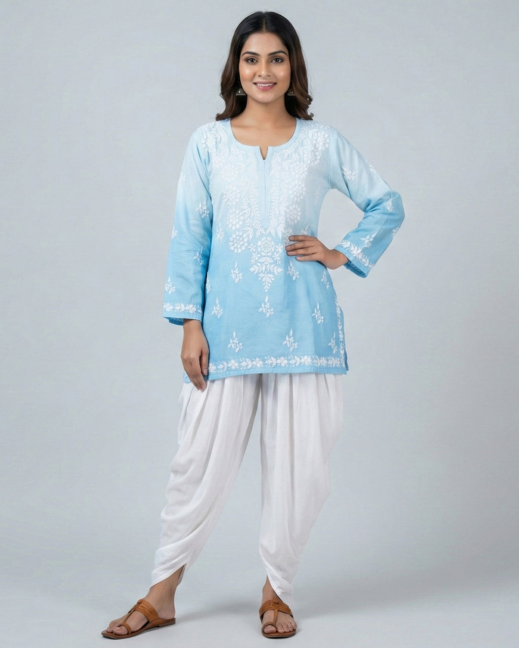 Floral Embroidered Chikankari Chikankari Kurti
