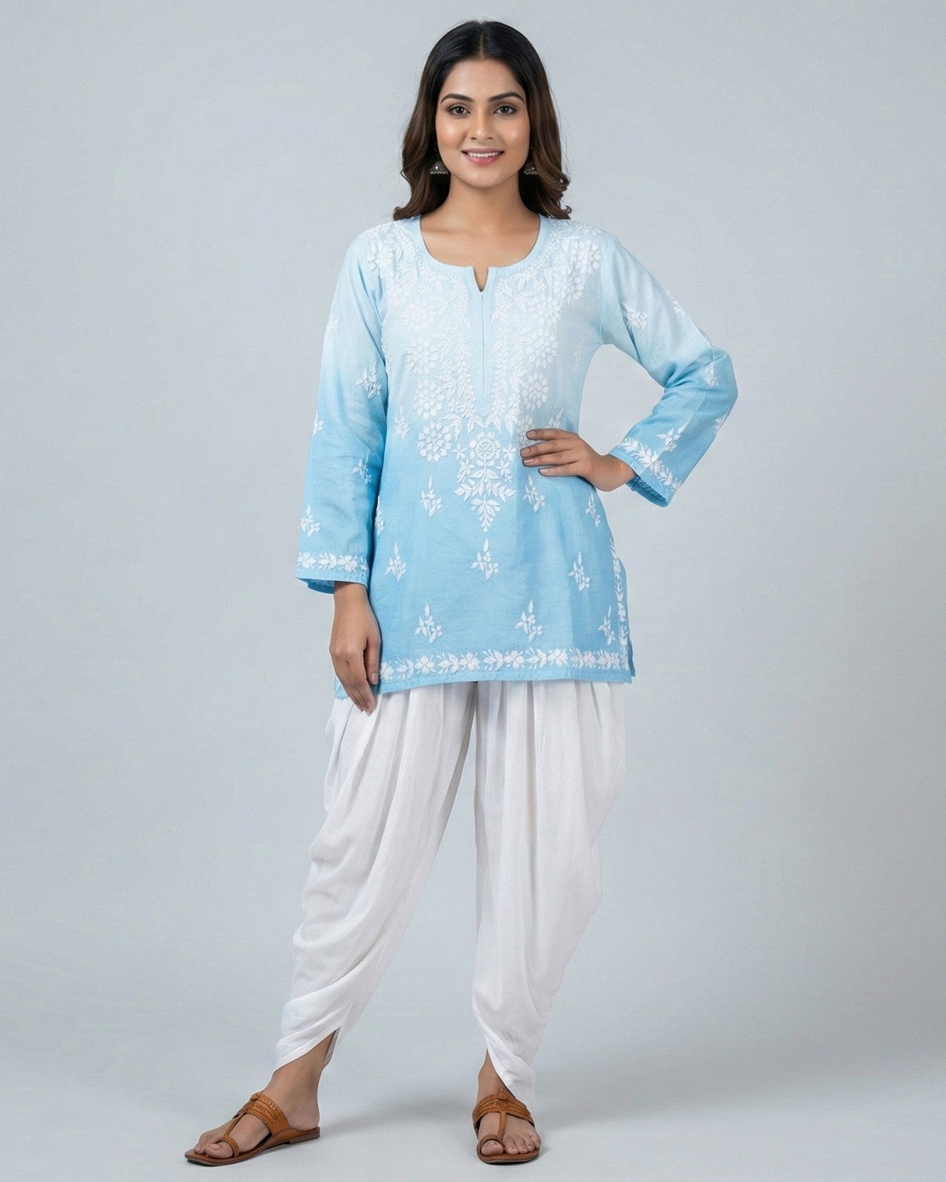 Floral Embroidered Chikankari Chikankari Kurti