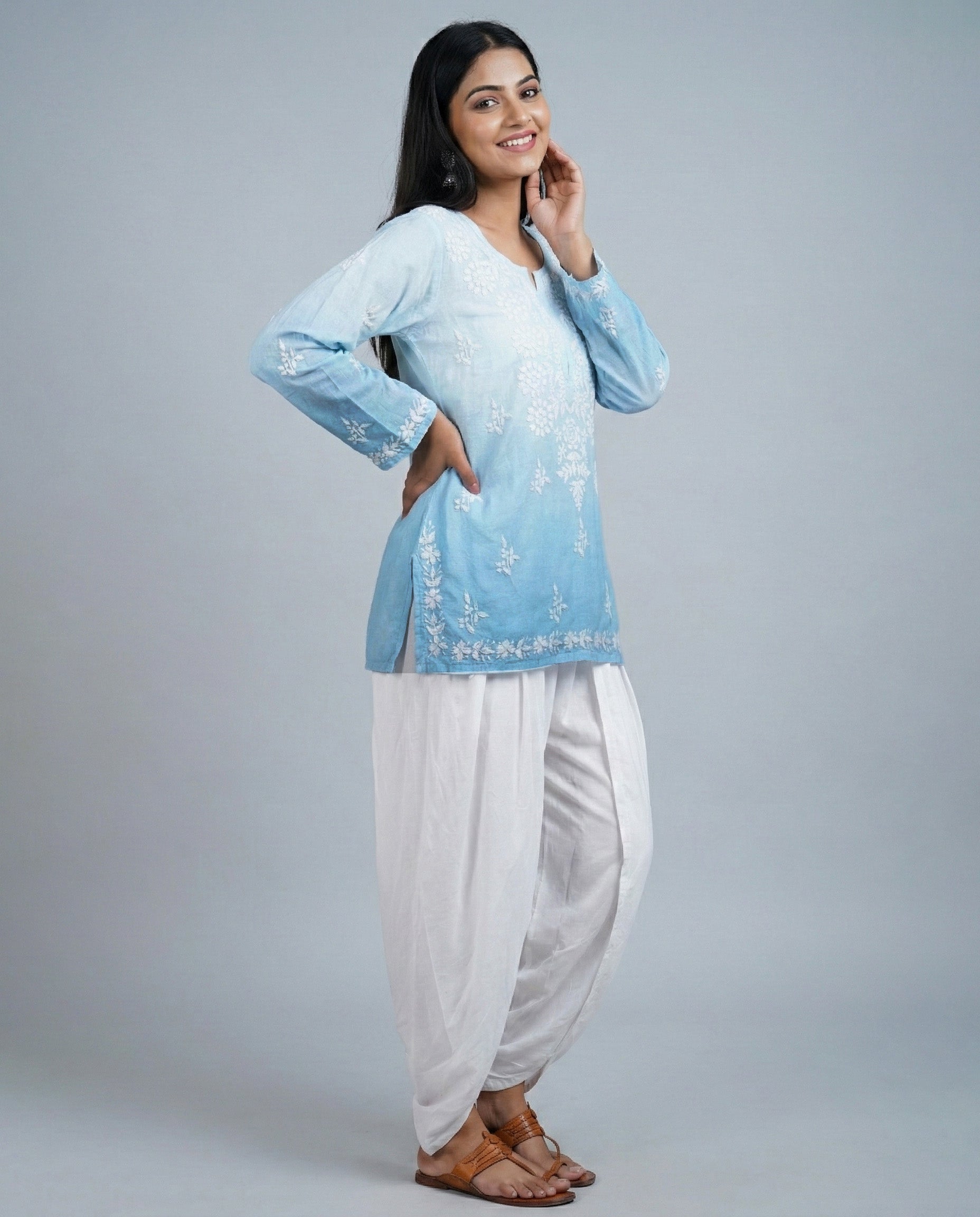 Floral Embroidered Chikankari Chikankari Kurti