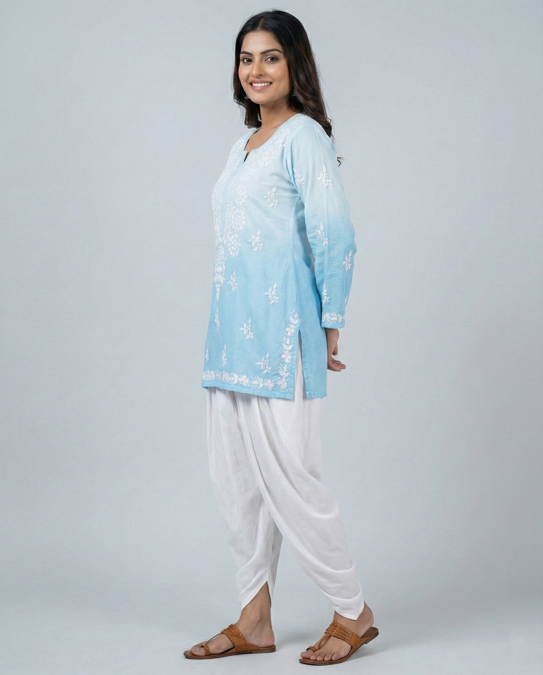 Floral Embroidered Chikankari Chikankari Kurti