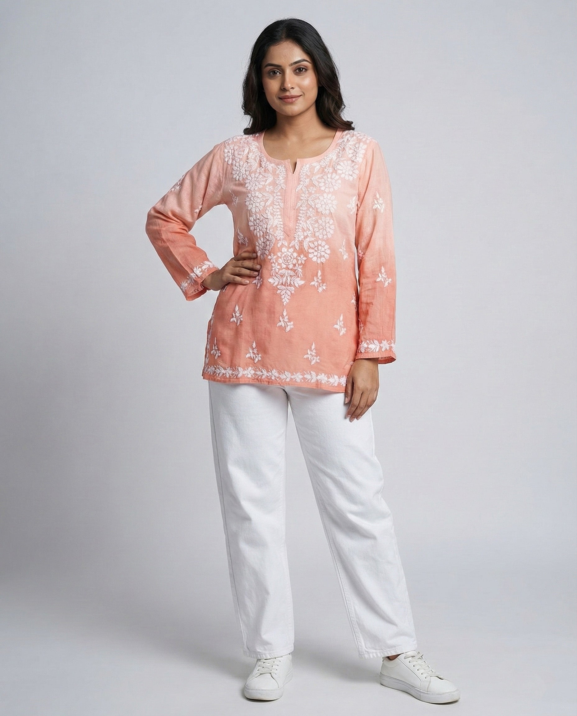 Floral Embroidered Chikankari Chikankari Kurti