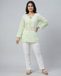 Ethnic Motifs Embroidered Chikankari Linen Chikankari Kurti