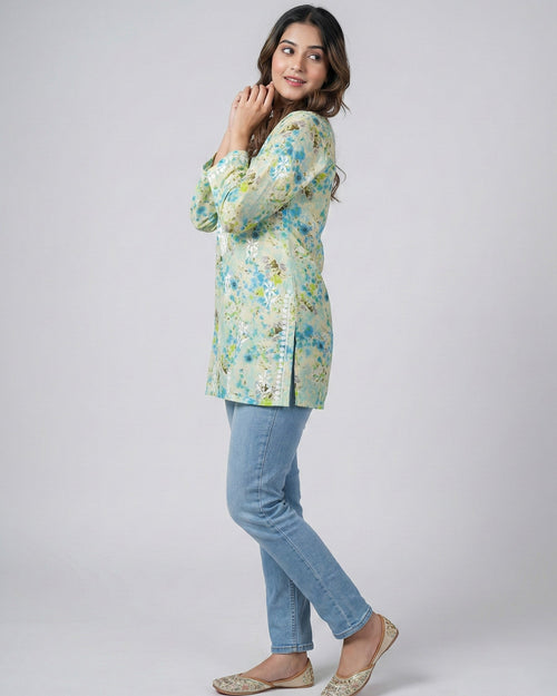 Floral Embroidered Chikankari Pure Cotton Chikankari Kurti