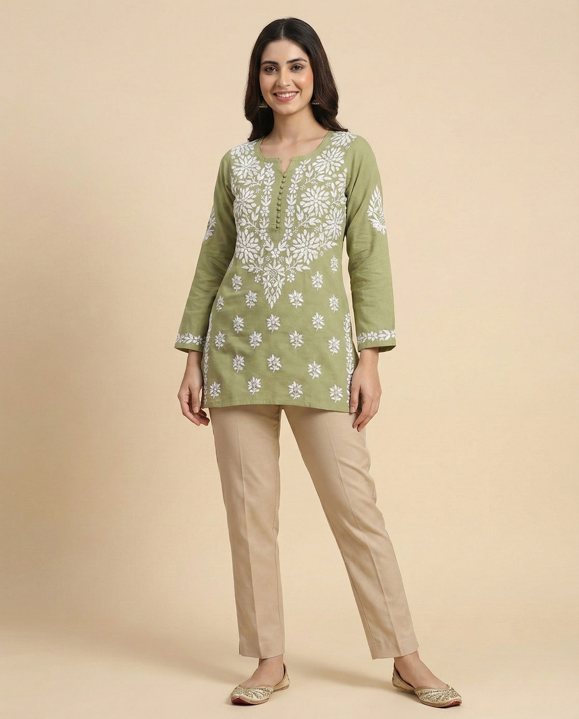 Floral Embroidered Chikankari Chikankari Kurti