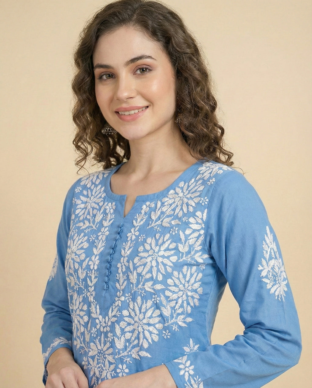 Ethnic Motifs Embroidered Chikankari Chikankari Kurti