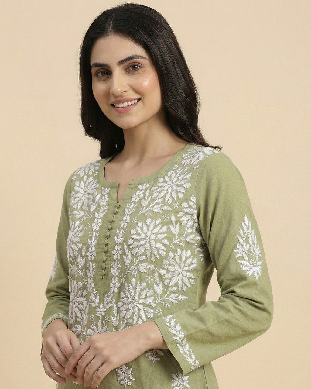 Floral Embroidered Chikankari Chikankari Kurti