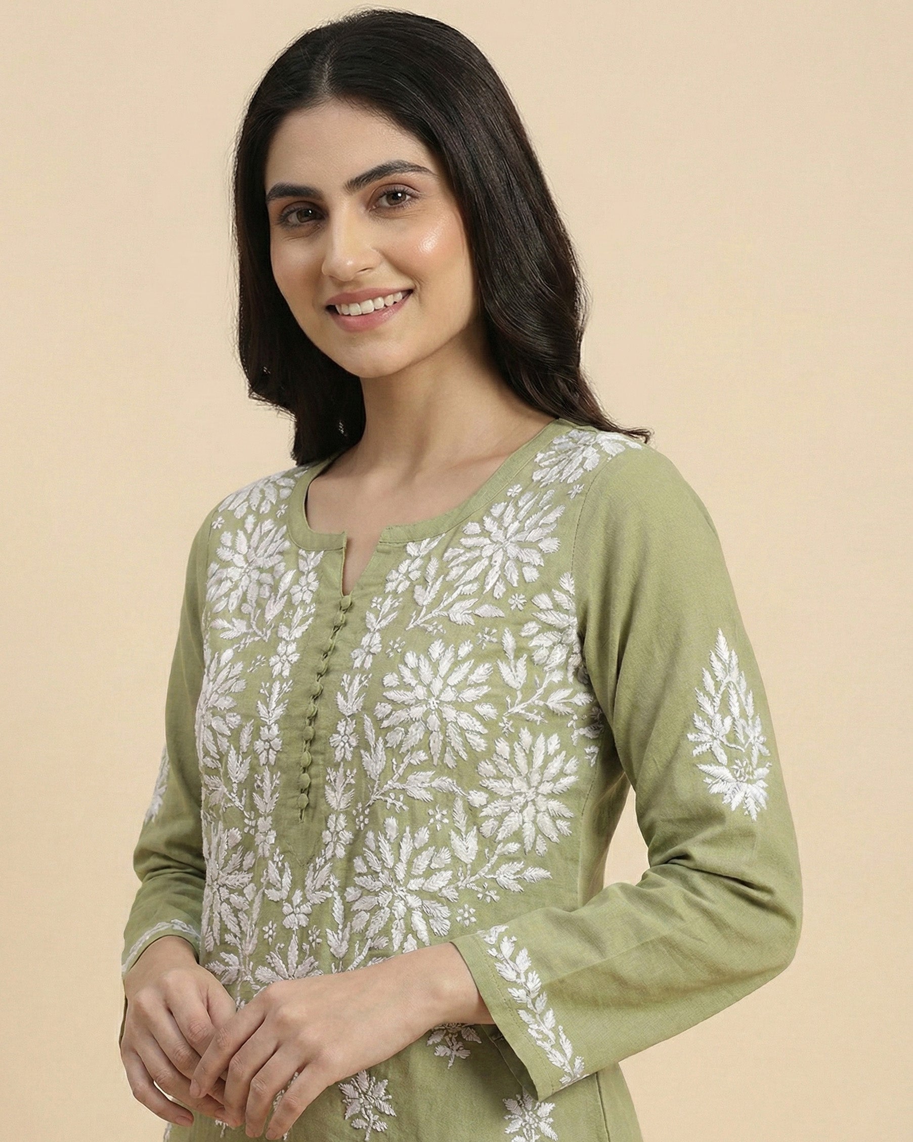 Floral Embroidered Chikankari Chikankari Kurti
