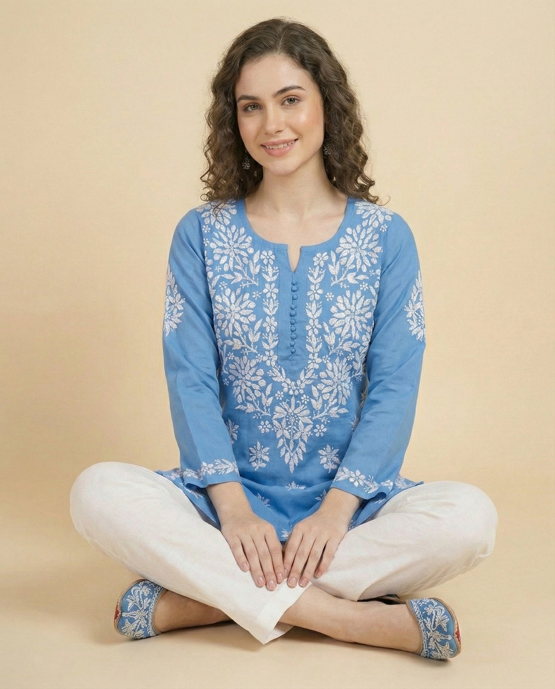 Ethnic Motifs Embroidered Chikankari Chikankari Kurti