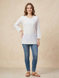 Ethnic Motifs Embroidered Chikankari Pure Cotton Chikankari Kurti