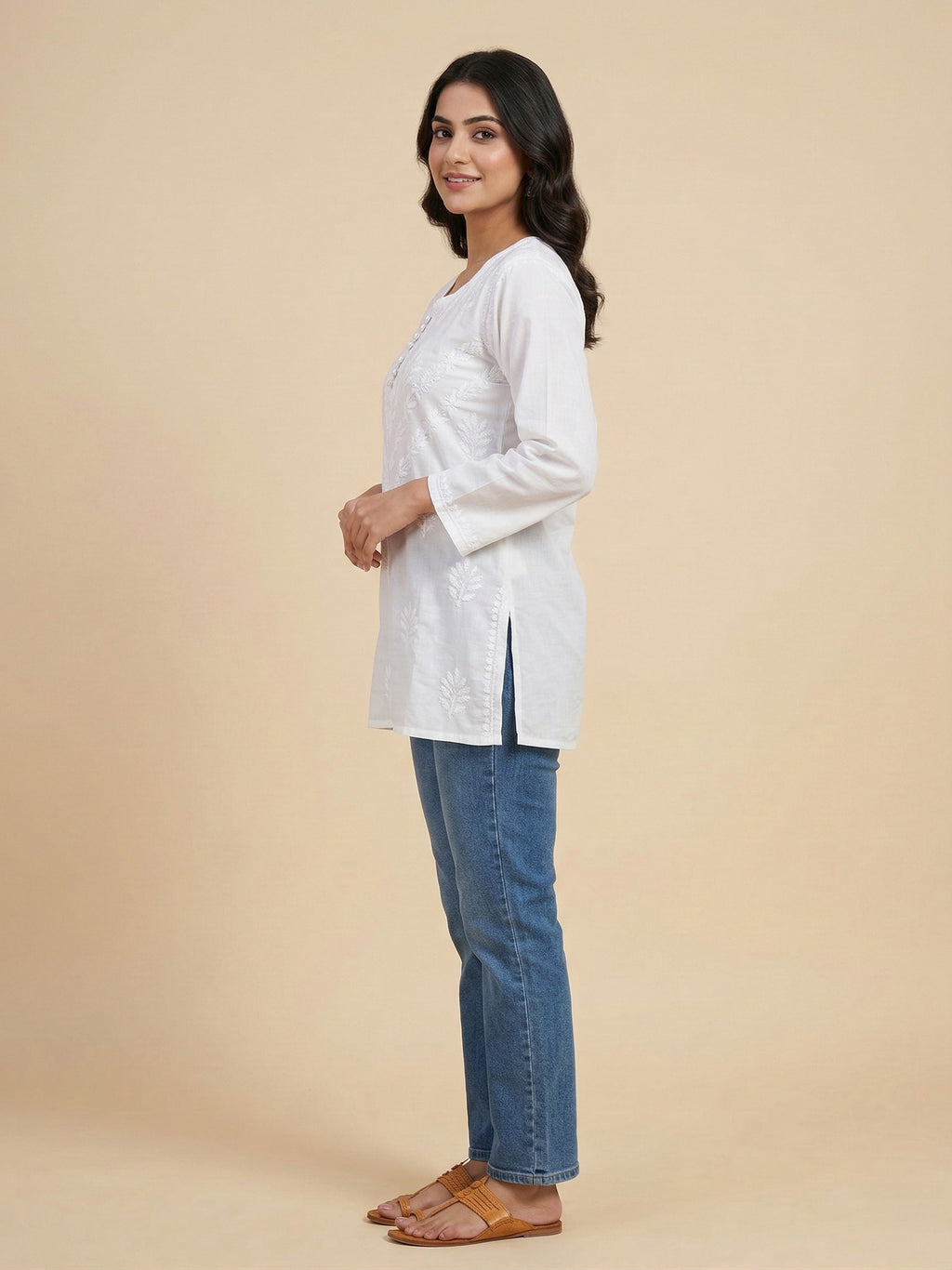 Ethnic Motifs Embroidered Chikankari Pure Cotton Chikankari Kurti