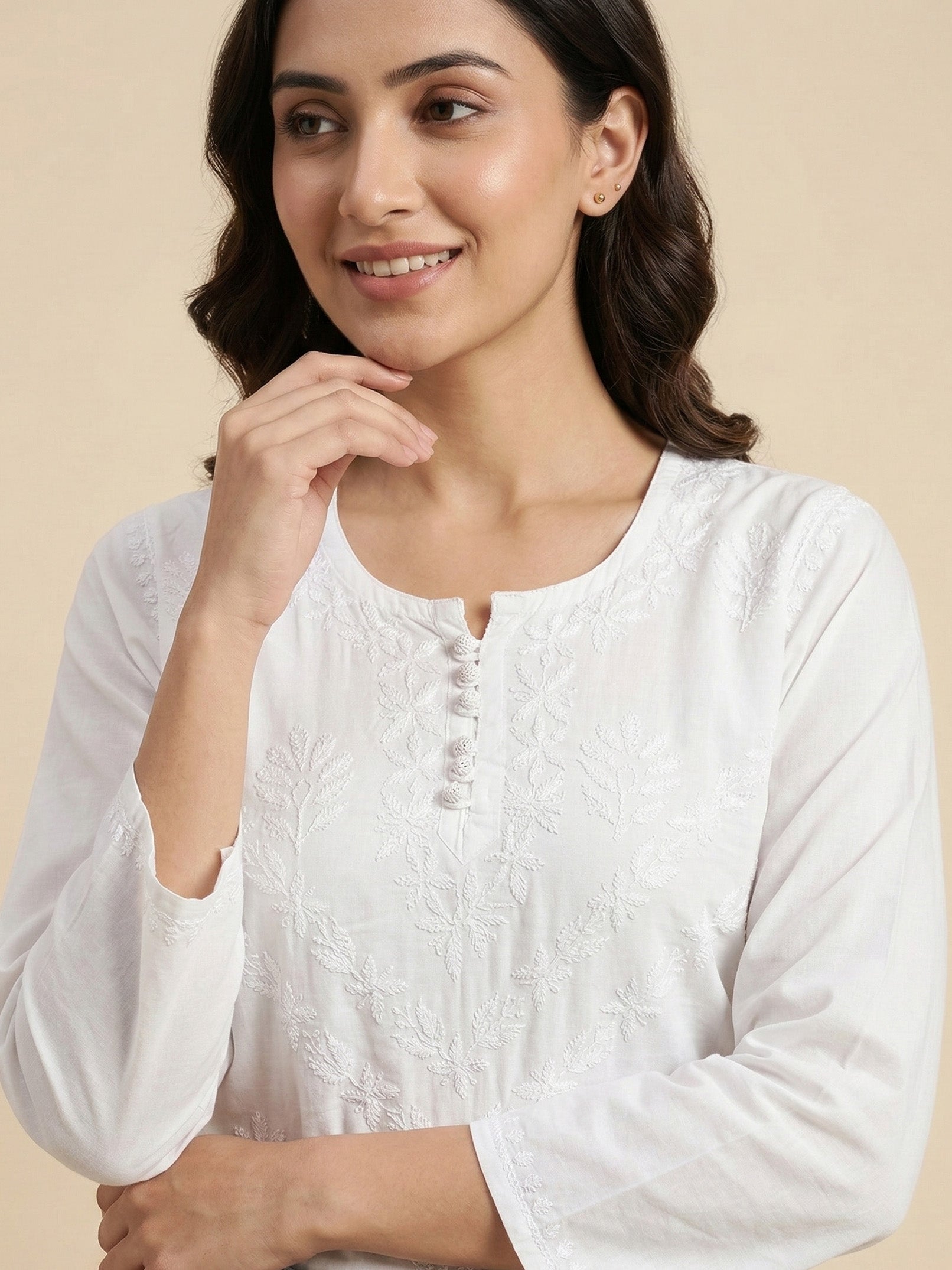 Ethnic Motifs Embroidered Chikankari Pure Cotton Chikankari Kurti