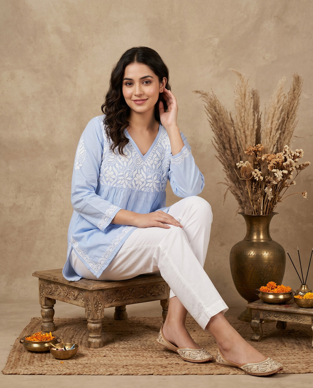 Floral Embroidered Chikankari Chikankari Kurti