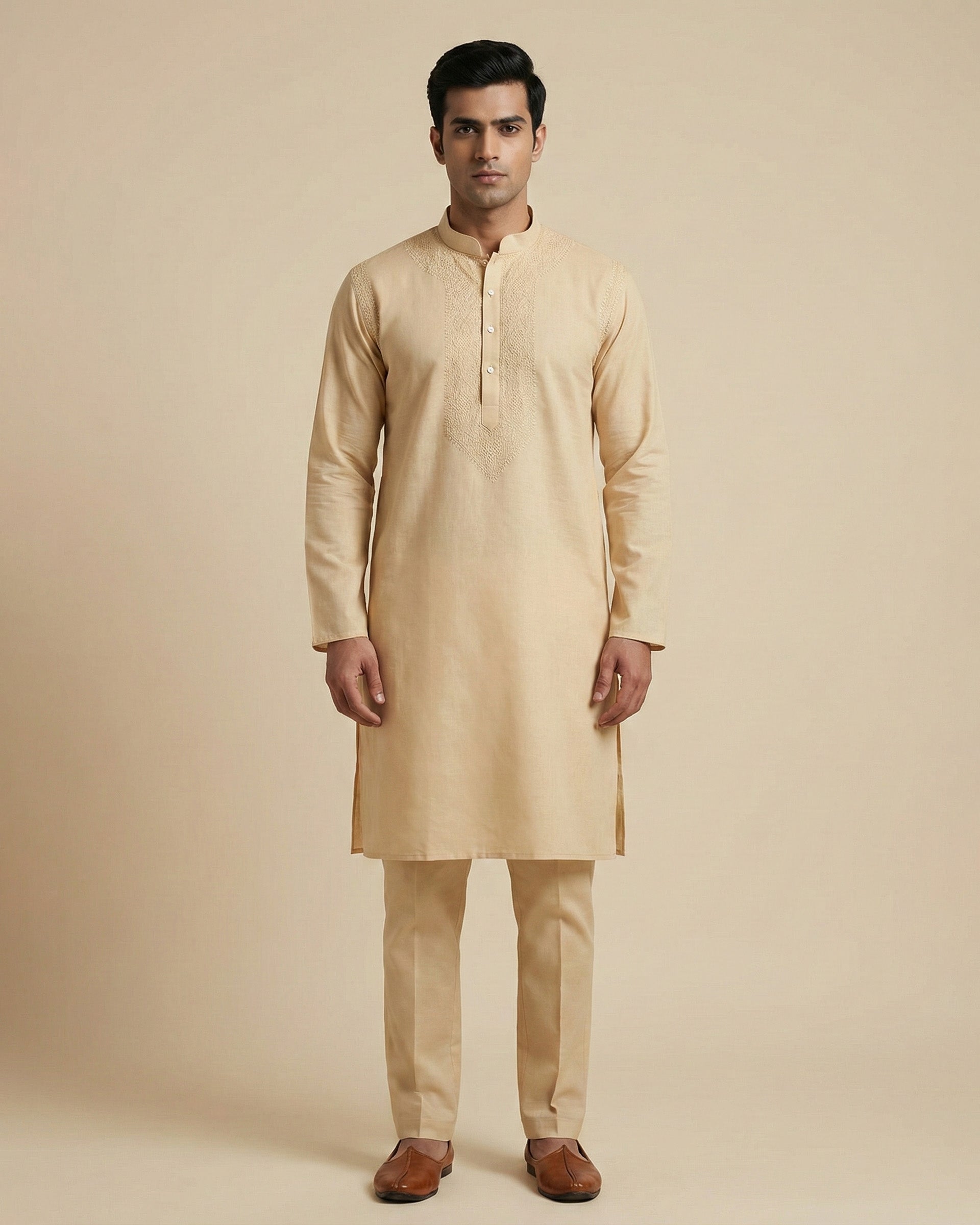 Hand Embroidered Cotton Men Kurta