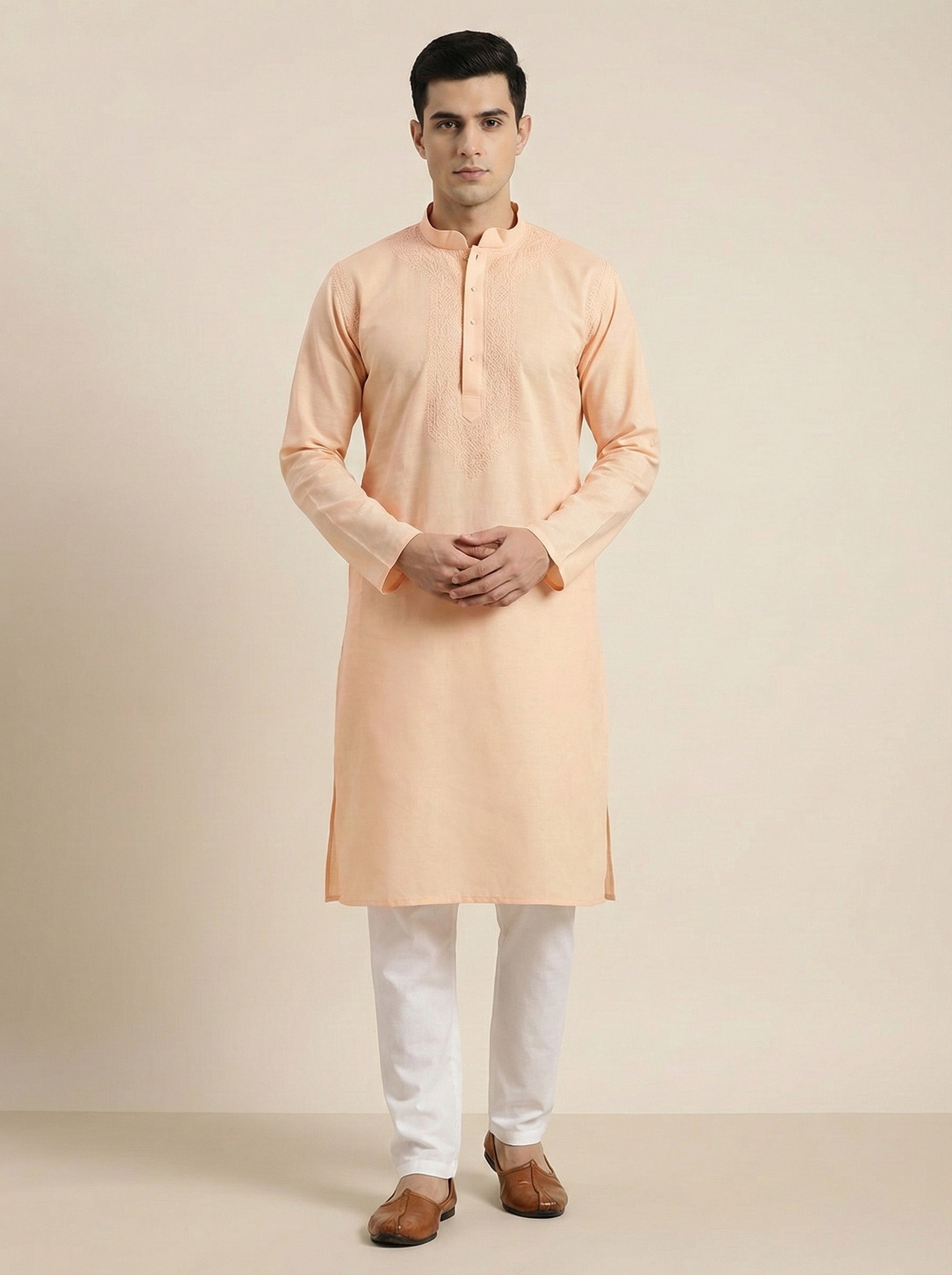 Hand Embroidered Cotton Men Kurta