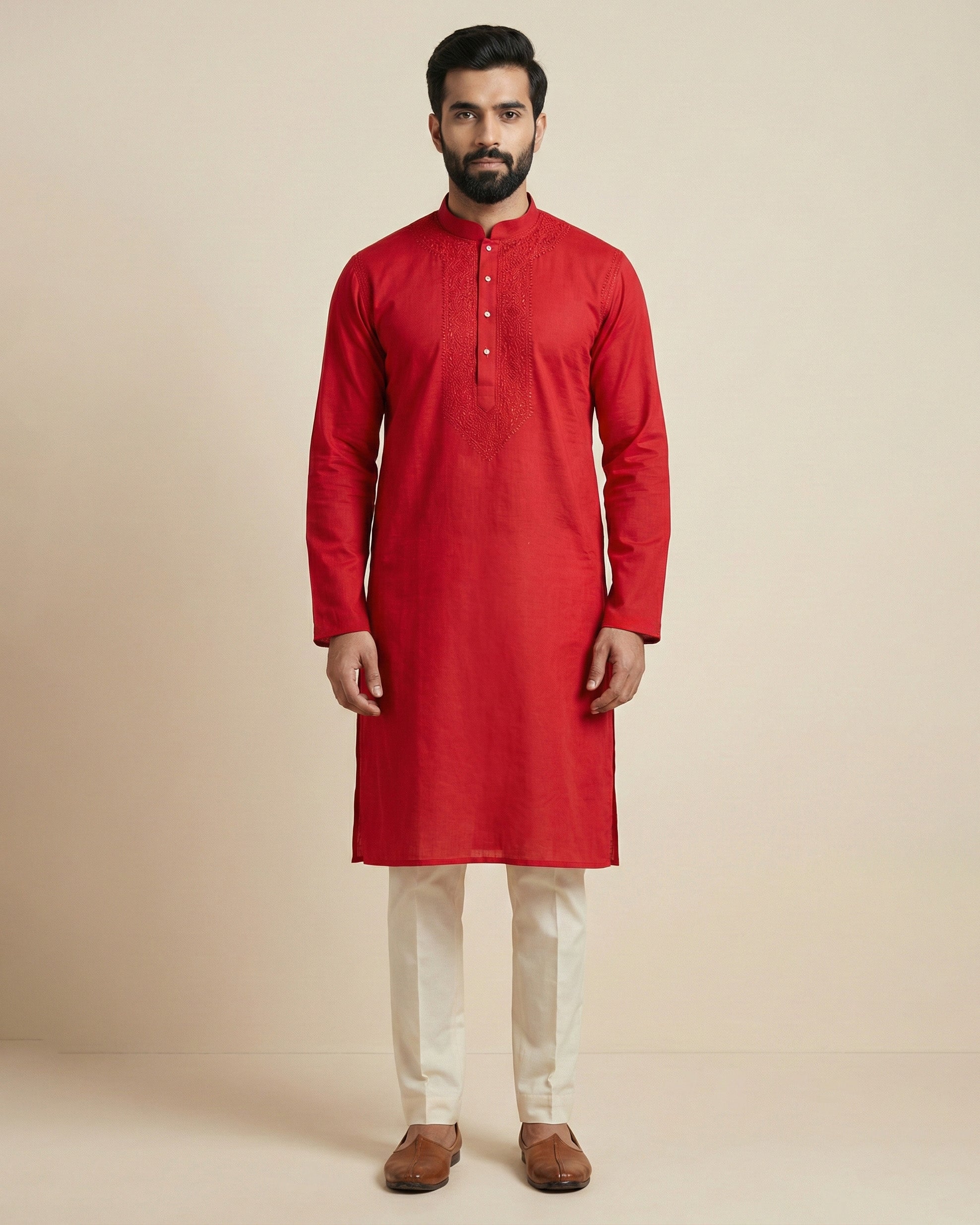 Hand Embroidered Cotton Men Kurta