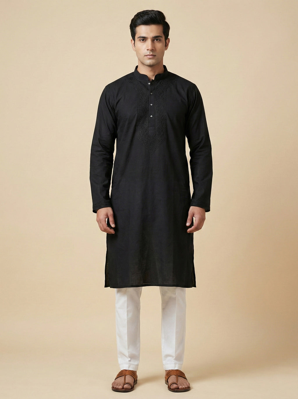 Hand Embroidered Cotton Men Kurta