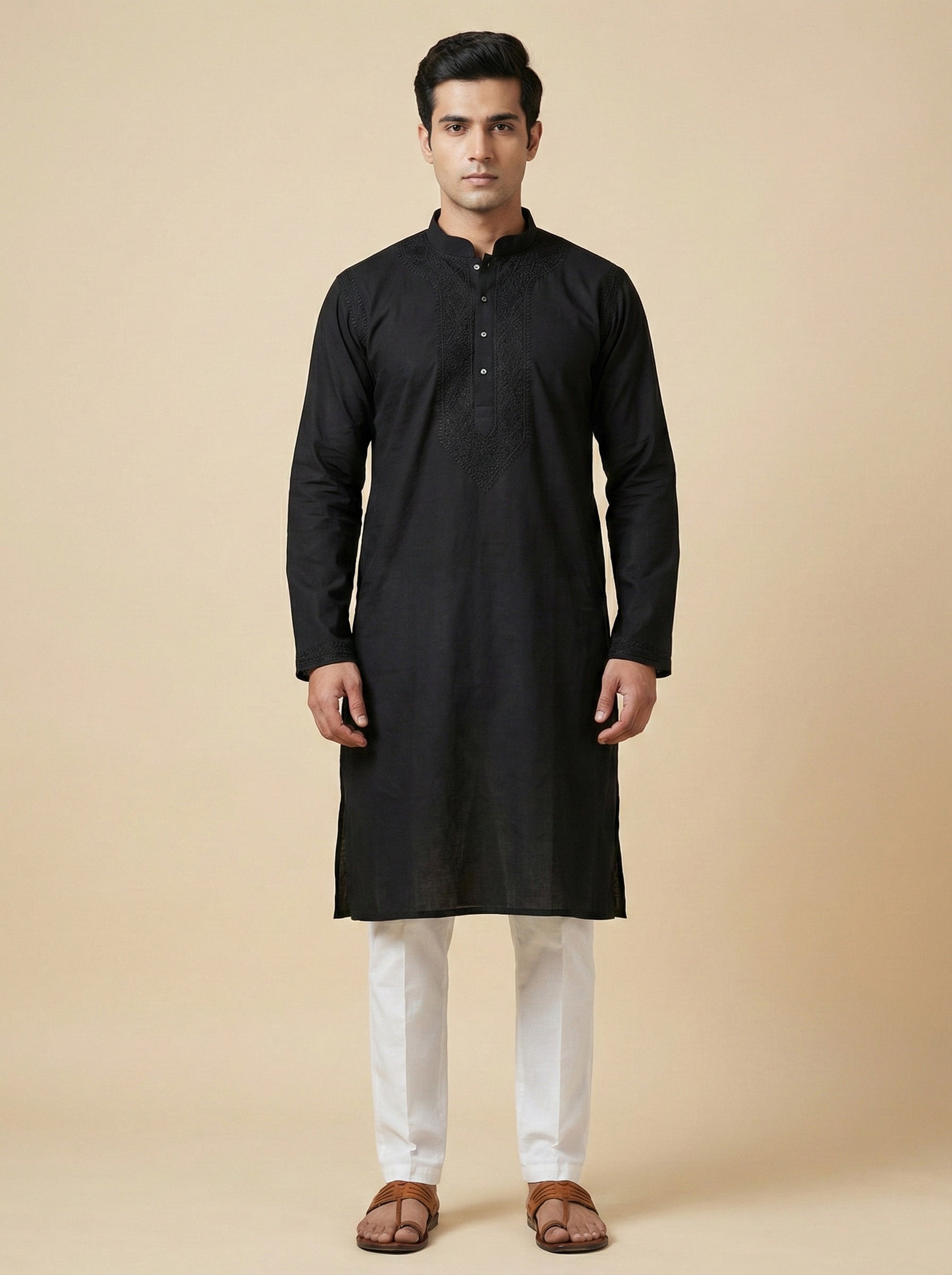 Hand Embroidered Cotton Men Kurta