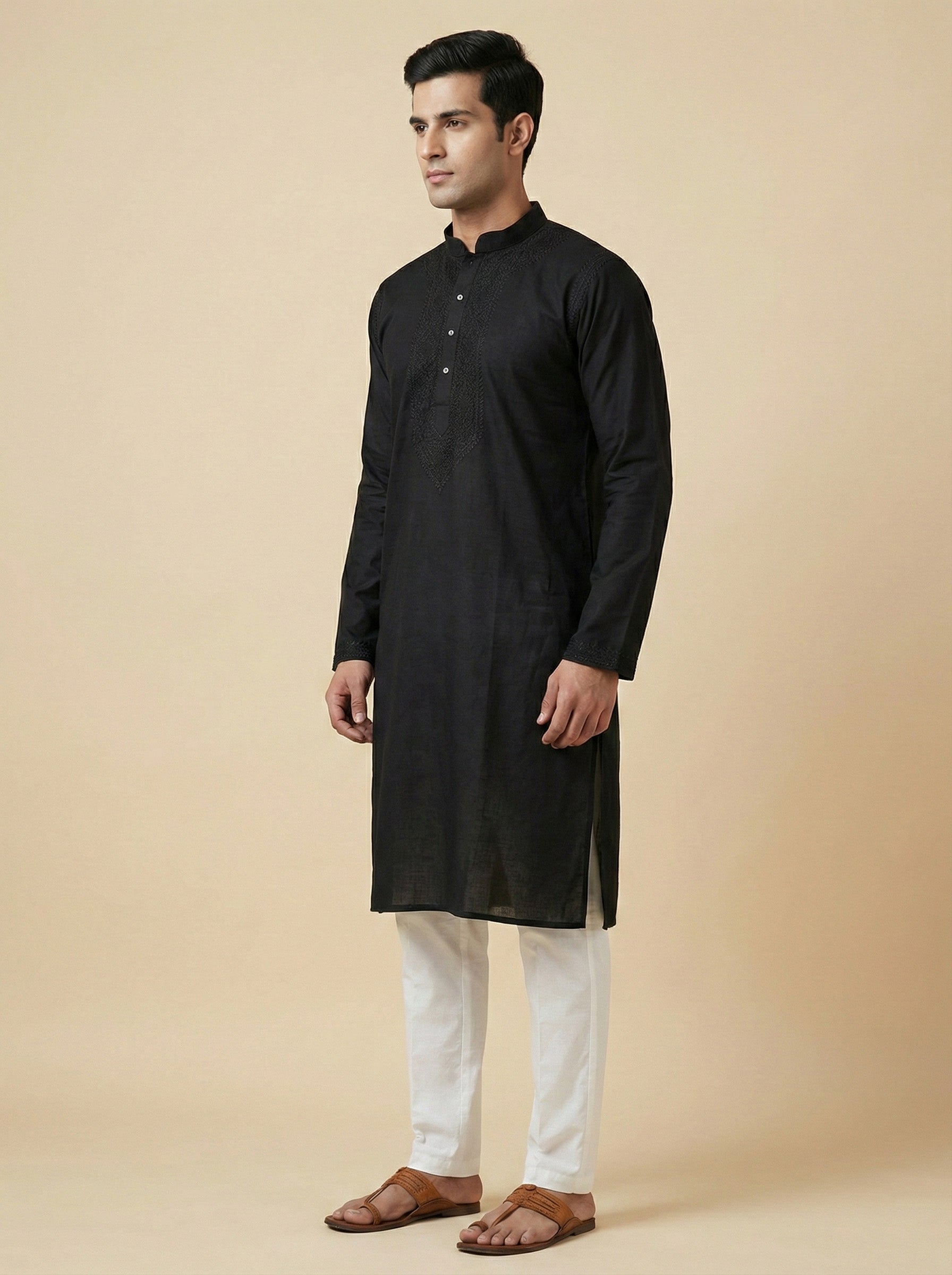 Hand Embroidered Cotton Men Kurta