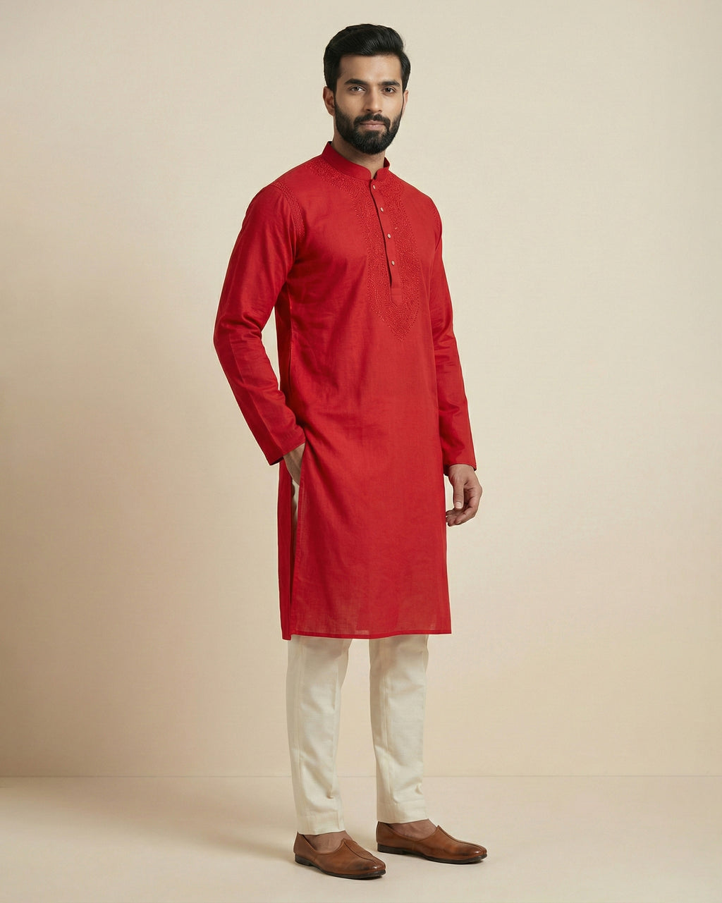 Hand Embroidered Cotton Men Kurta