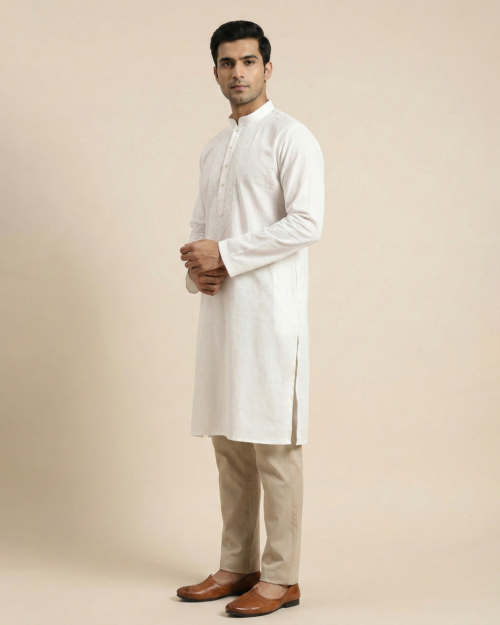 Hand Embroidered Cotton Men Kurta